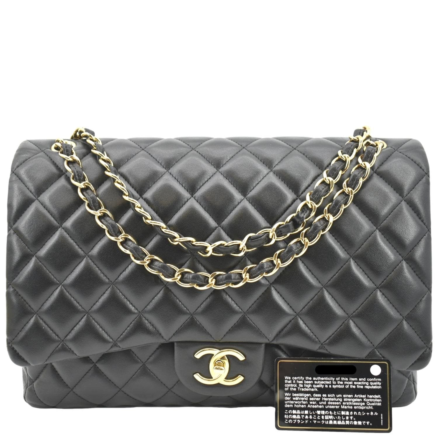 Chanel Maxi Double Flap Leather Lambskin Black Travel Bag