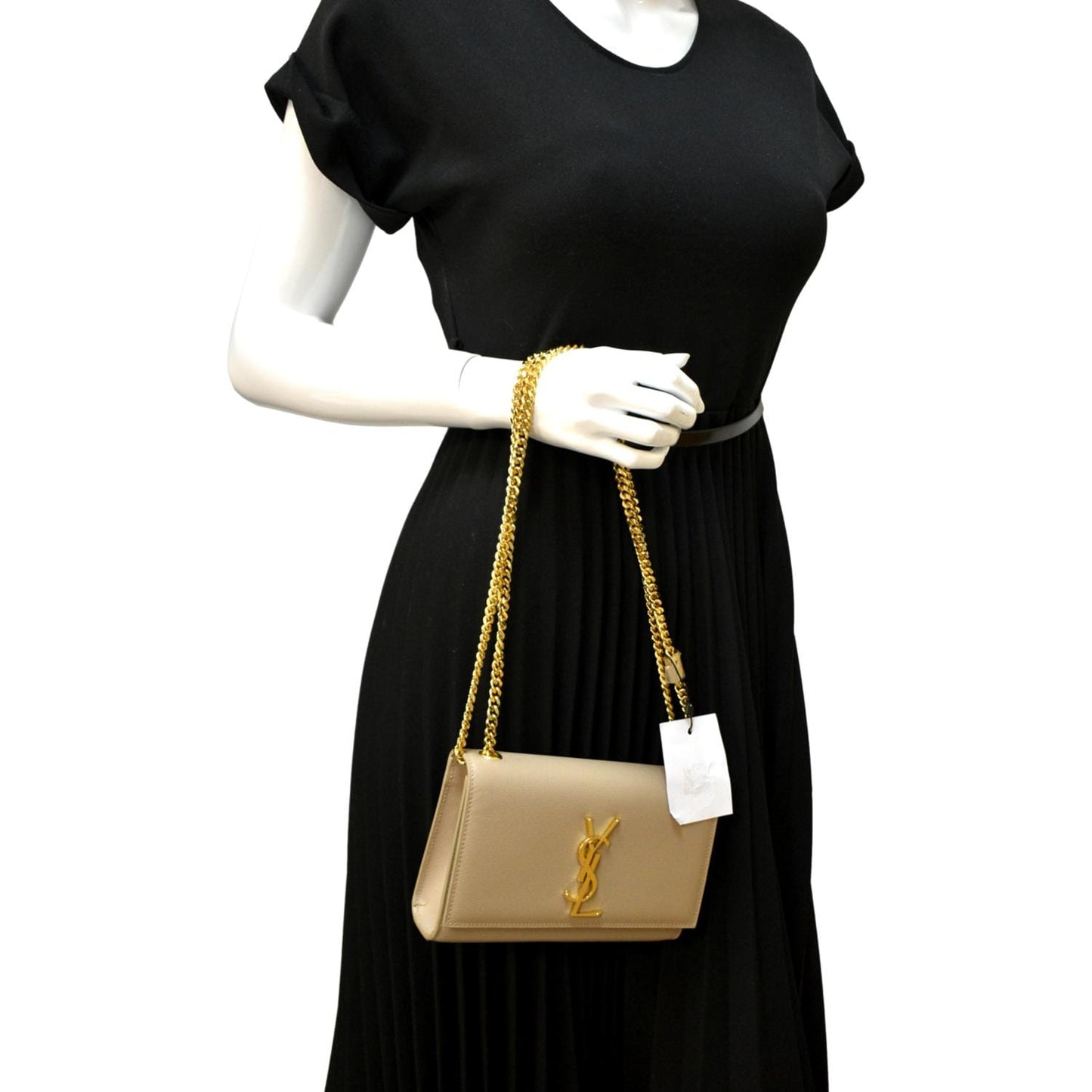 YSL Saint Laurent Yves Kate Clutch Crossbody Bag Leather Beige Chain Clutch Bag
