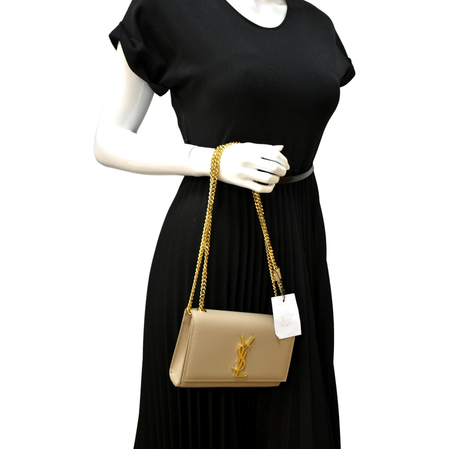YSL Saint Laurent Yves Kate Clutch Crossbody Bag Leather Beige Chain Clutch Bag
