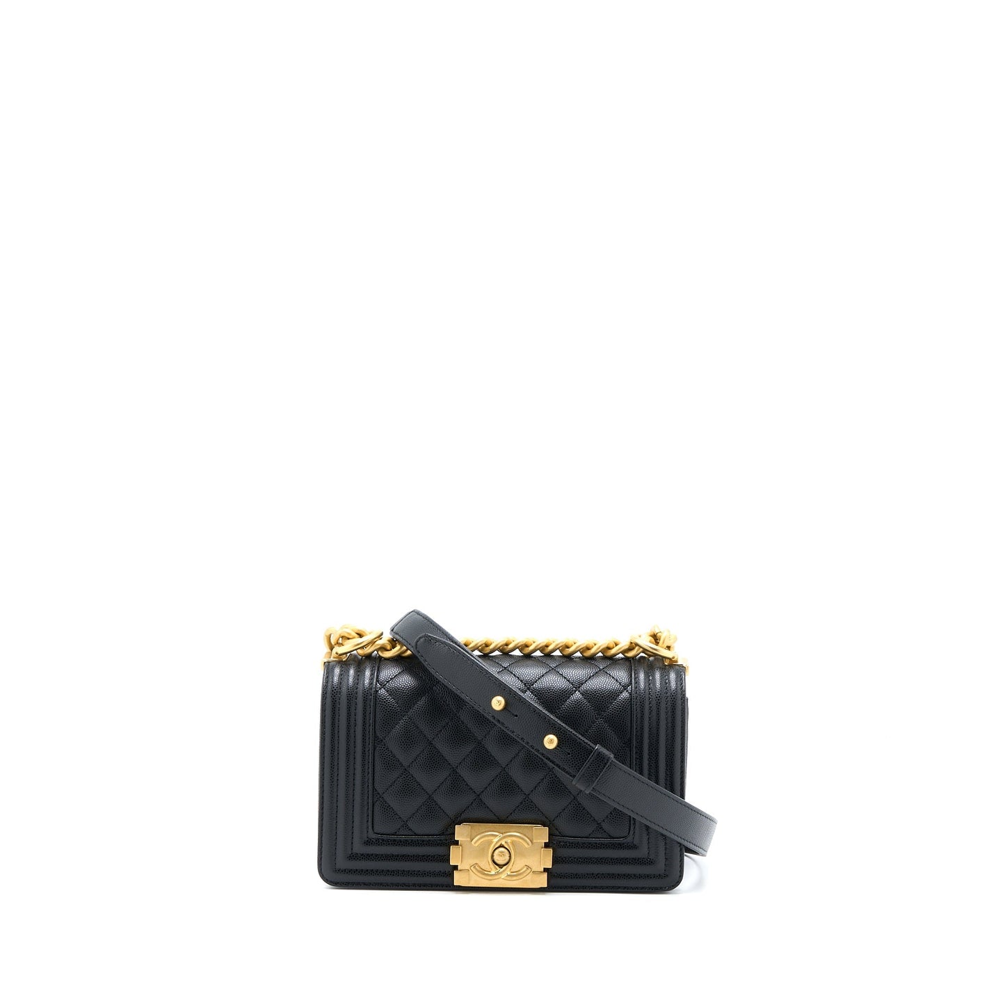 Chanel Boy Caviar Brushed GHW Microchip Black Small Handbag Ghw Microchip