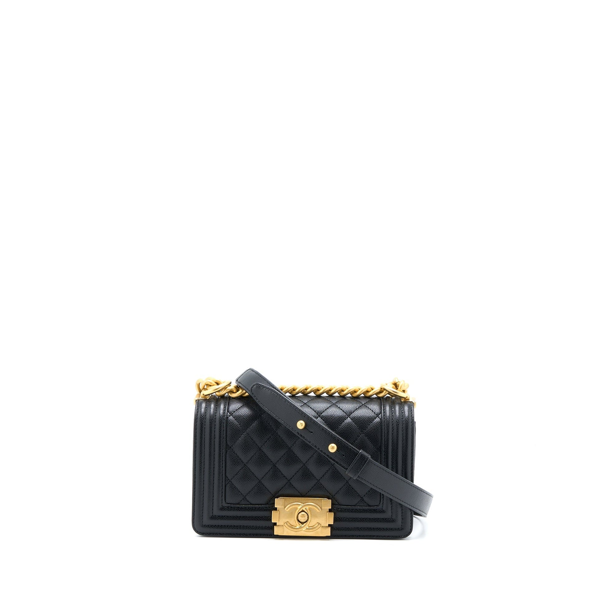 Chanel Boy Caviar Brushed GHW Microchip Black Small Handbag Ghw Microchip