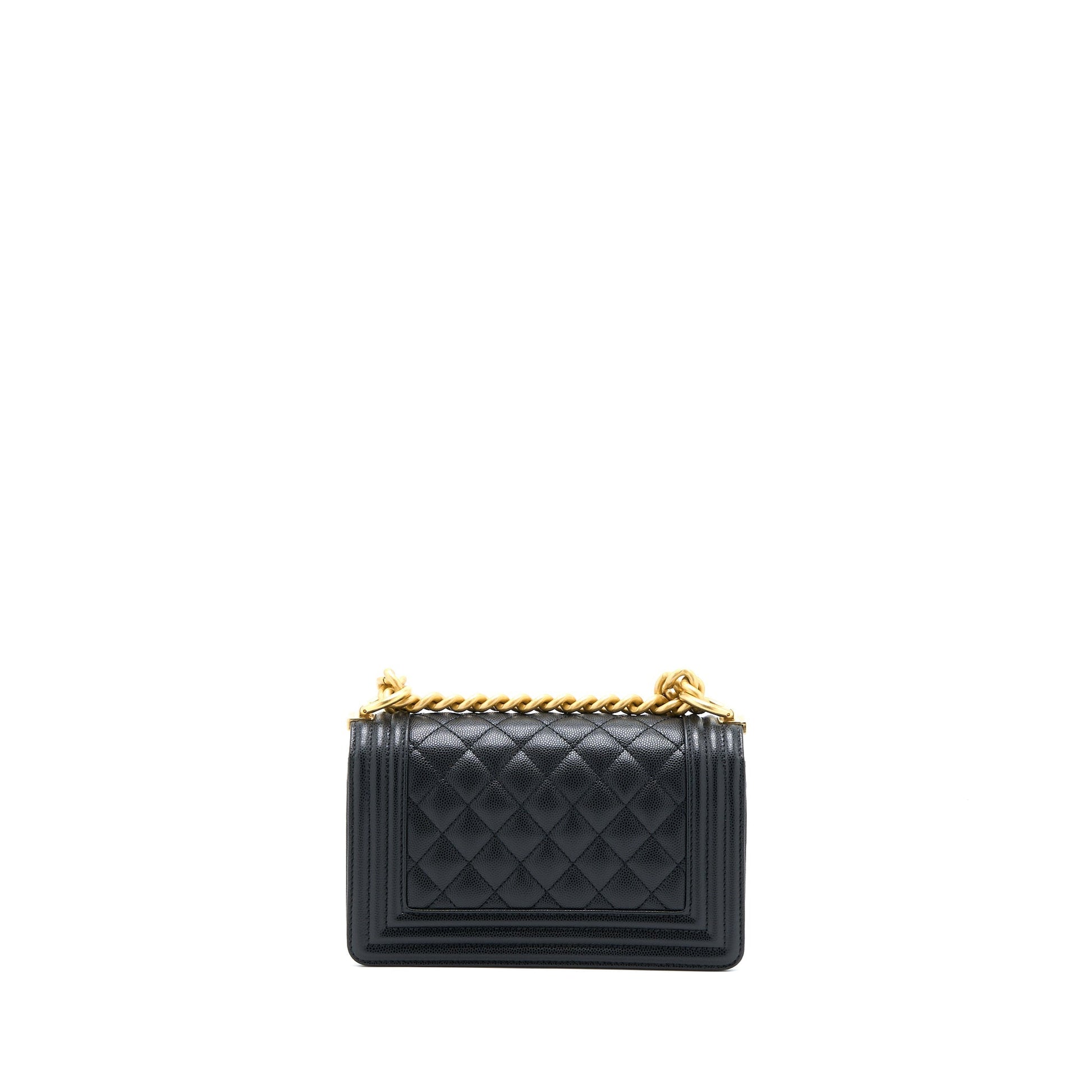 Chanel Boy Caviar Brushed GHW Microchip Black Small Handbag Ghw Microchip