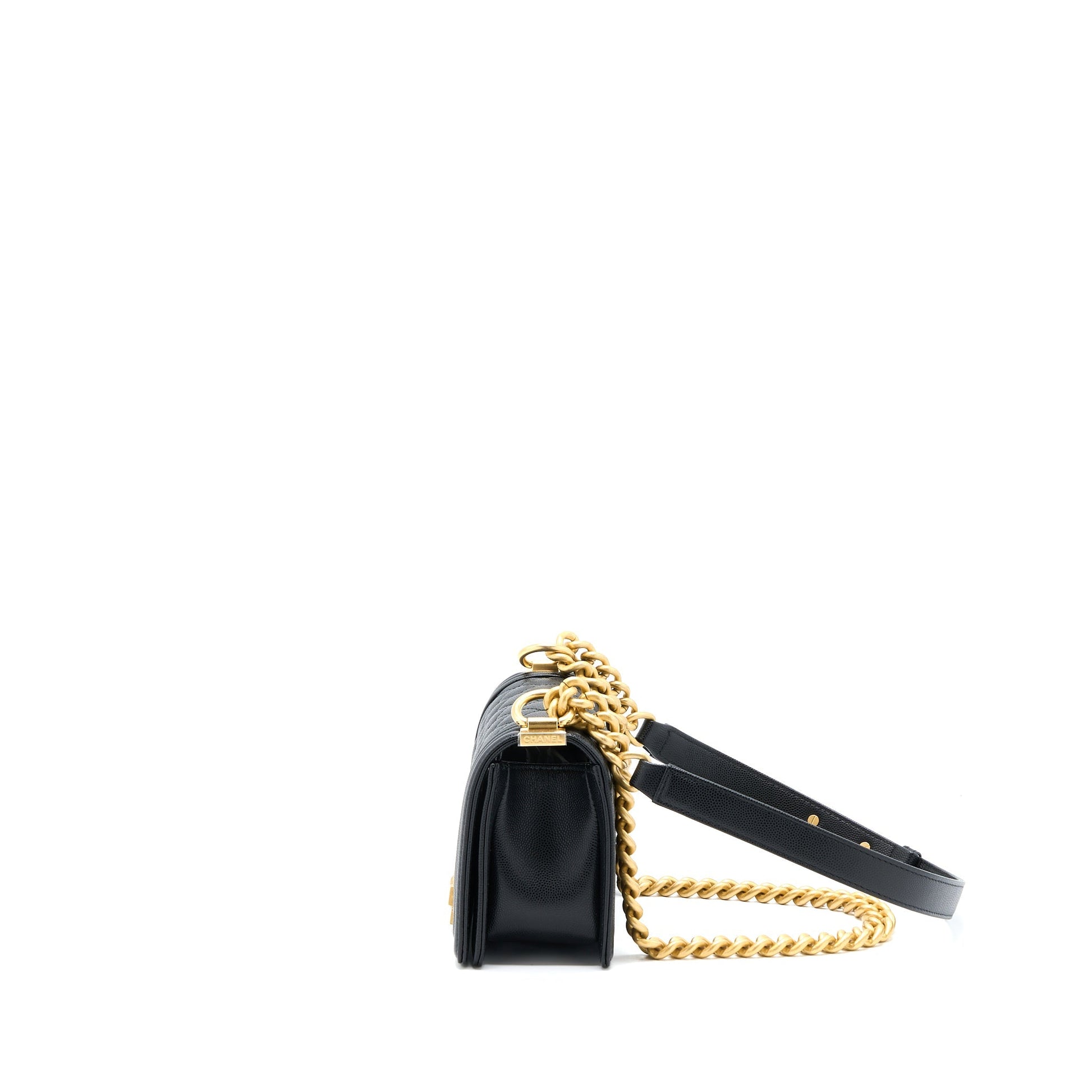 Chanel Boy Caviar Brushed GHW Microchip Black Small Handbag Ghw Microchip