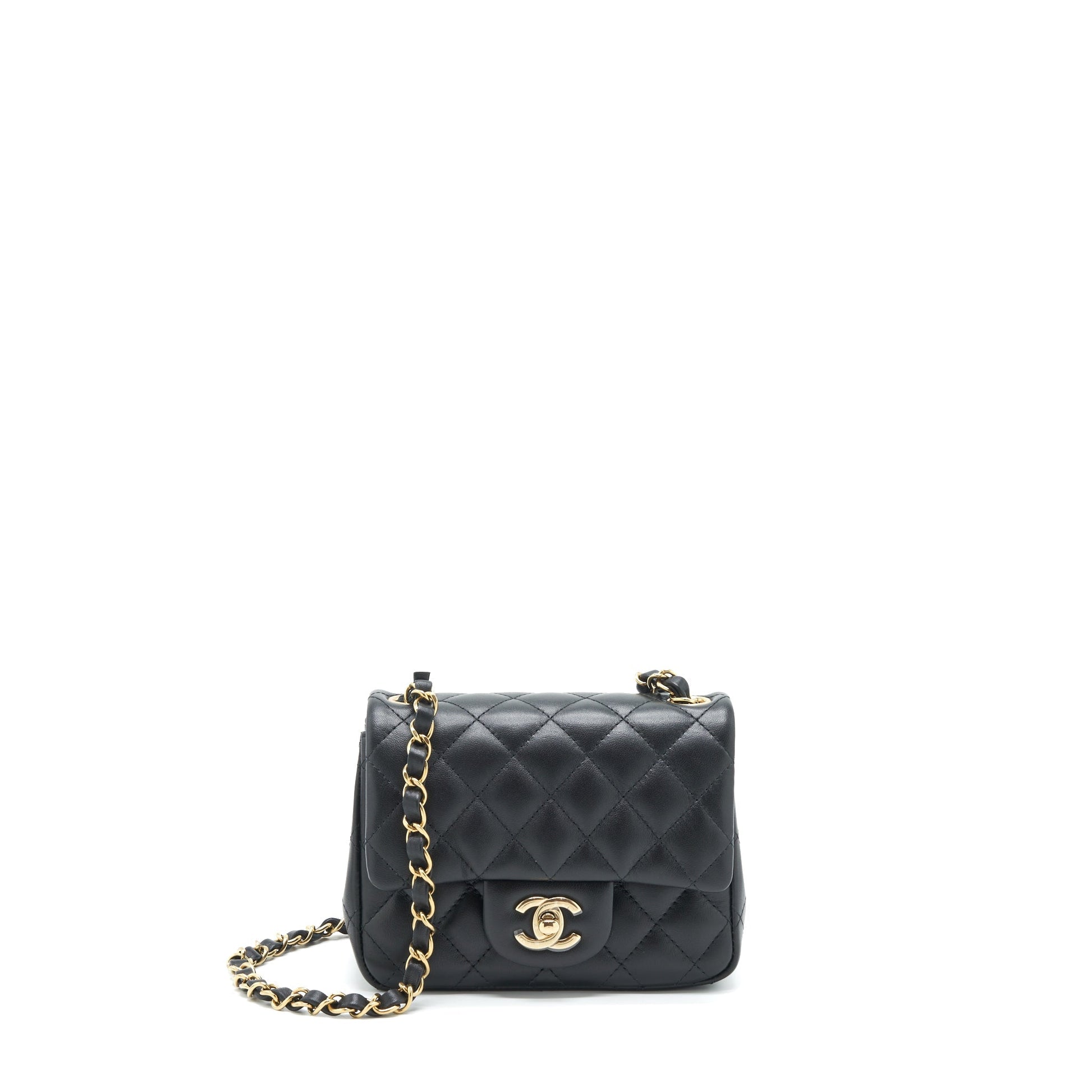 Chanel Square Flap Lambskin LGHW Microchip Black Shoulder Bag Microchip 4