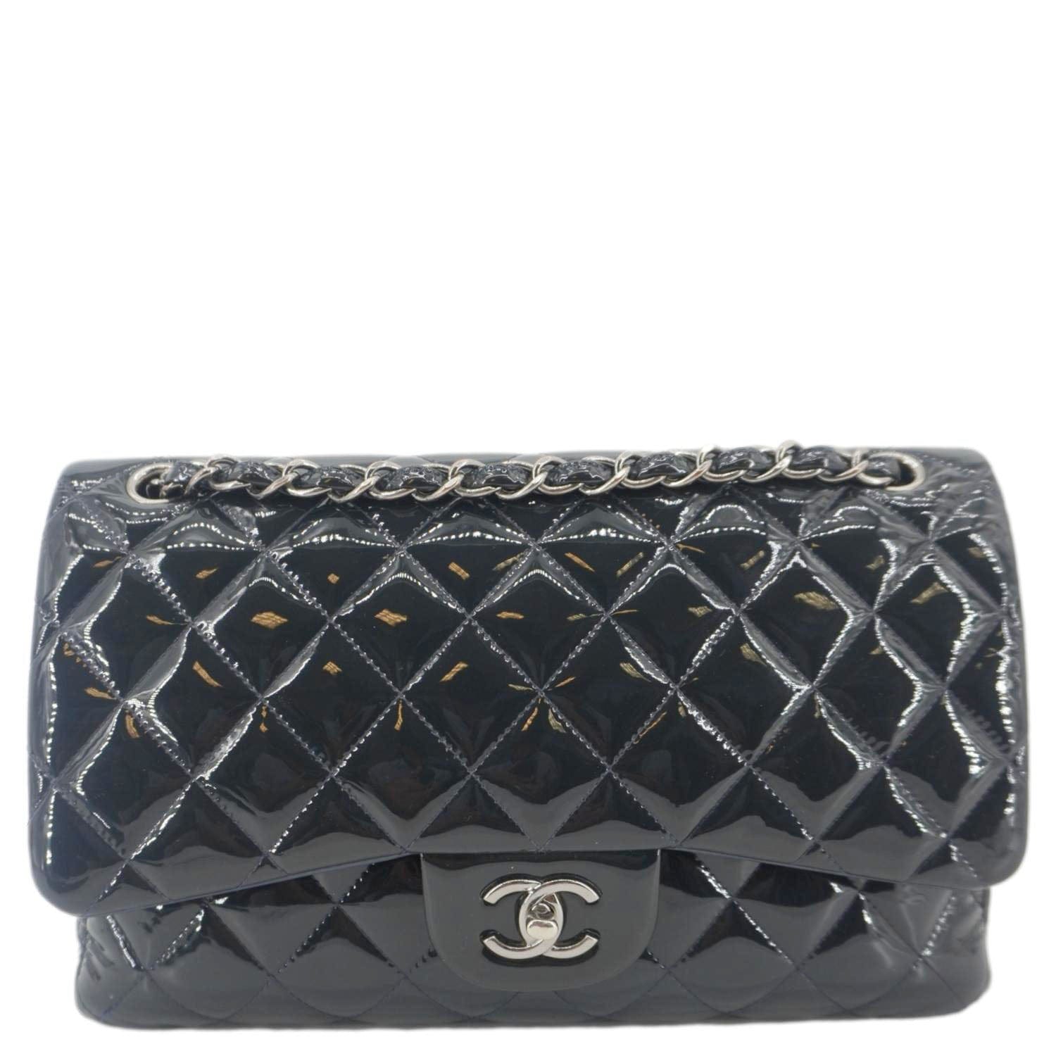 Chanel Classic Double Flap Quilted Patent Leather Blue Travel Bag
