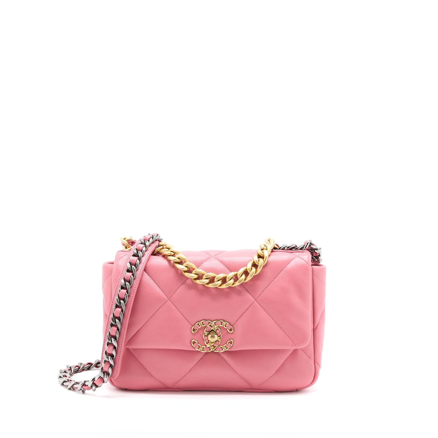 Chanel 19 Lambskin Hardware Microchip Multicolor Multicolour Pink Small Handbag
