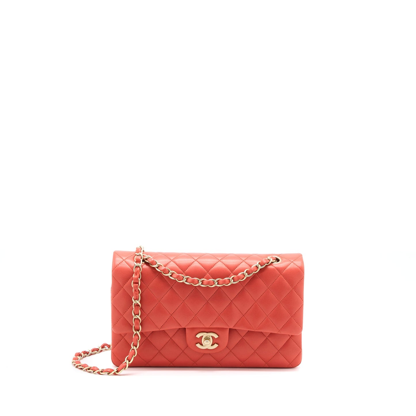 Chanel Classic Double Flap Lambskin Coral Brushed Shoulder Bag
