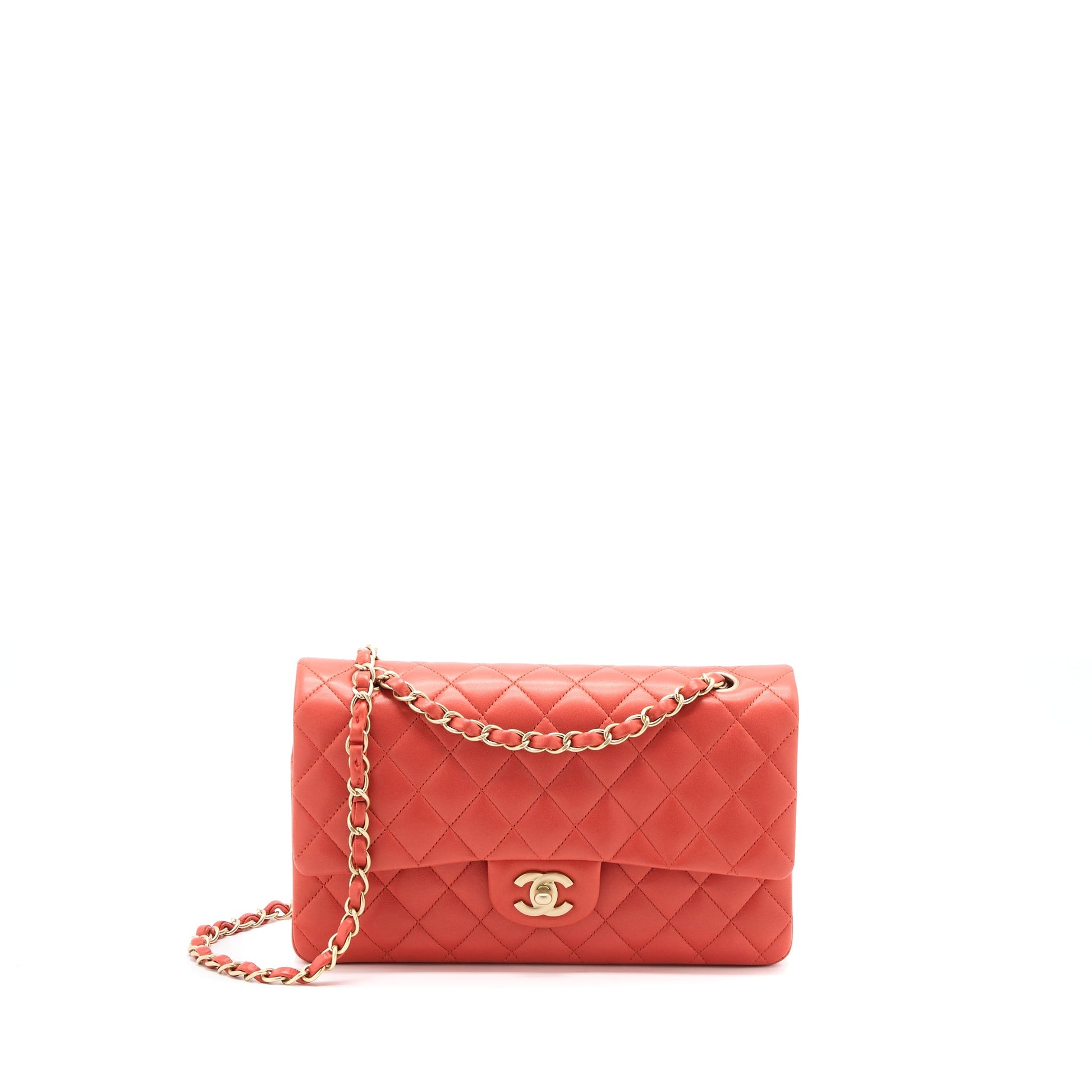 Chanel Classic Double Flap Lambskin Coral Brushed Shoulder Bag