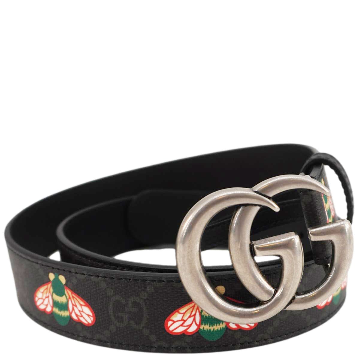 Gucci Double Buckle Marmont Bee Print Belt Handbag Leather Black Accessory