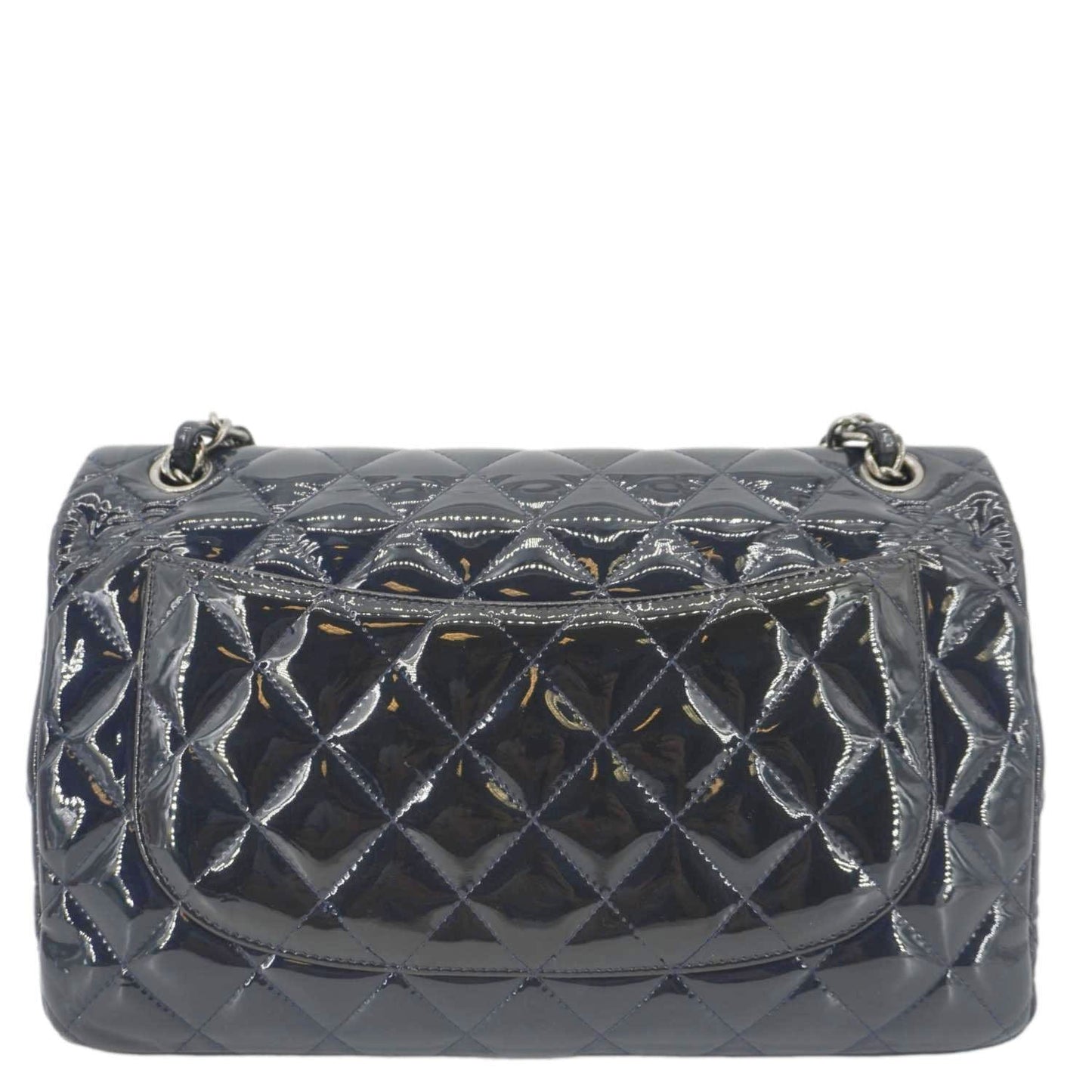 Chanel Classic Double Flap Quilted Patent Leather Blue Travel Bag