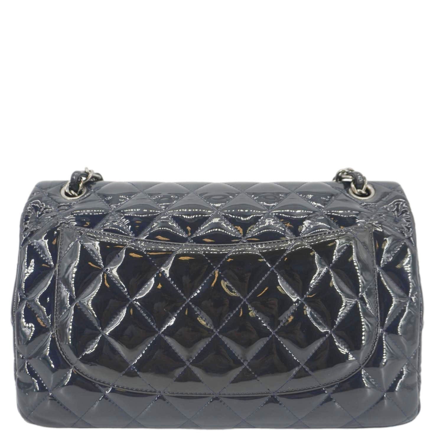 Chanel Classic Double Flap Quilted Patent Leather Blue Travel Bag