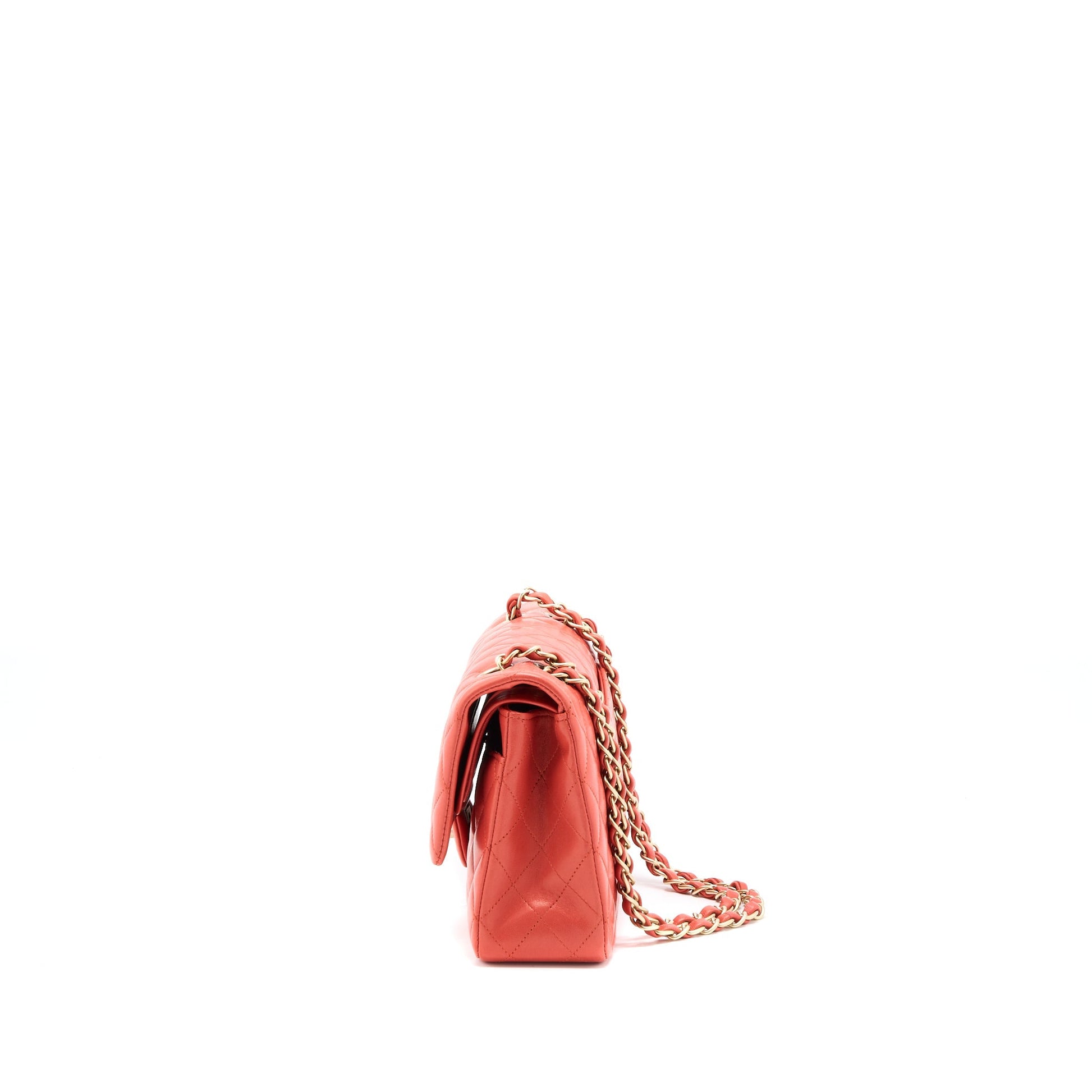 Chanel Classic Double Flap Lambskin Coral Brushed Shoulder Bag
