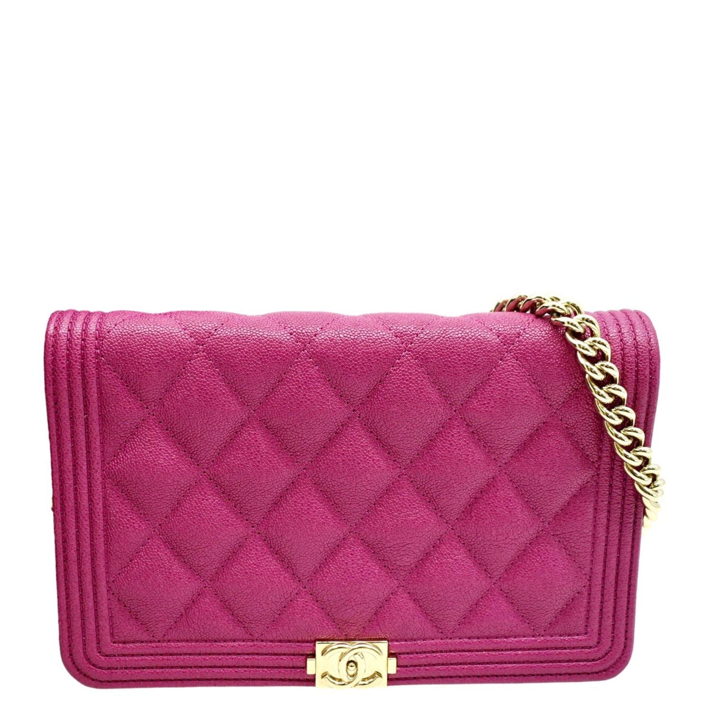 Chanel Boy Woc Quilted Caviar on Leather Pink Wallet Case