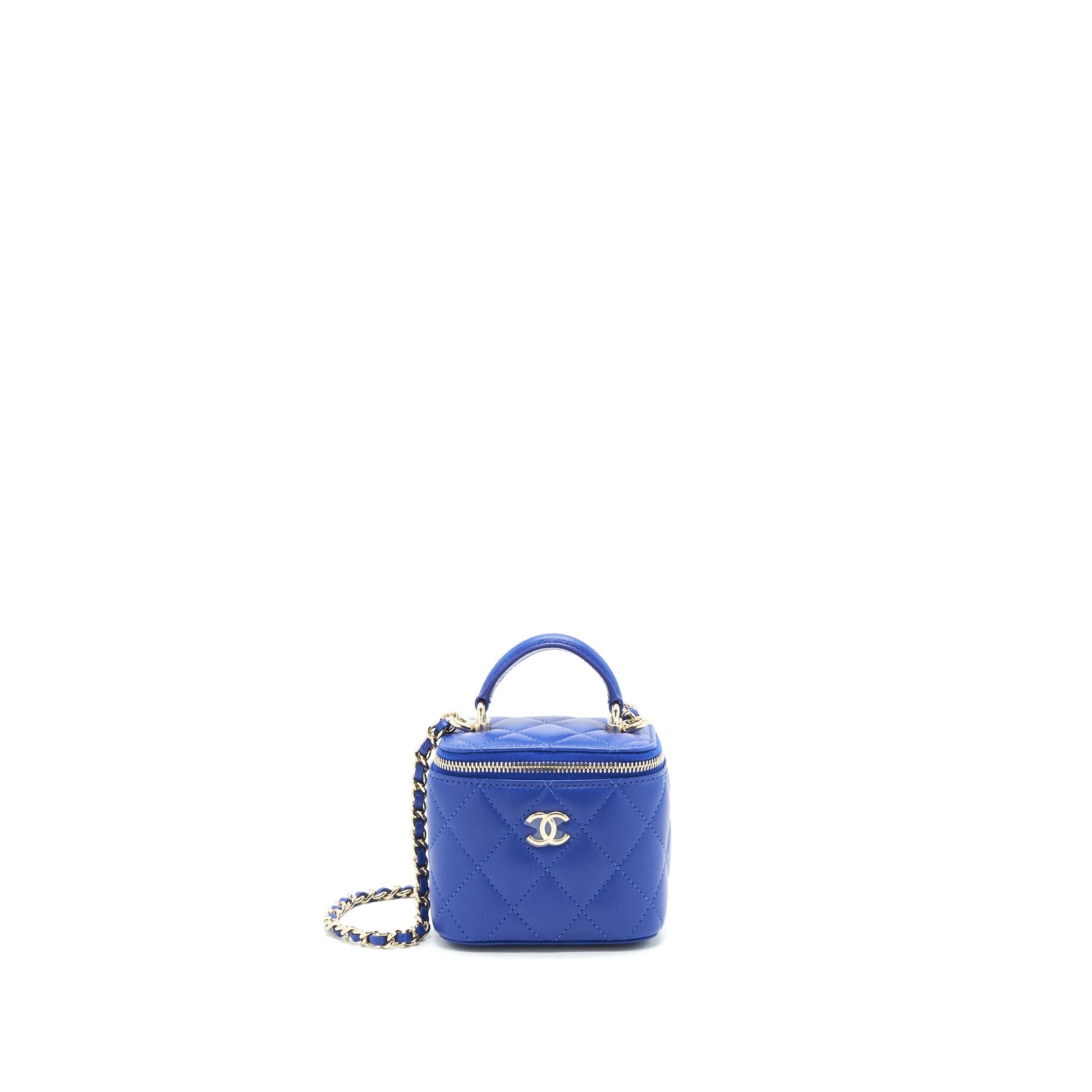 Chanel 21K Top handle Vanity LGHW Blue Mini Bag