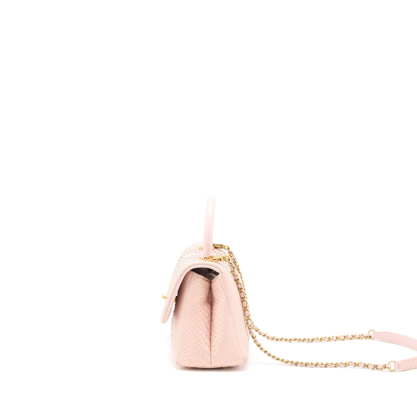 Chanel Coco Handle Python Light Brushed GHW Pink Small Leather Handbag