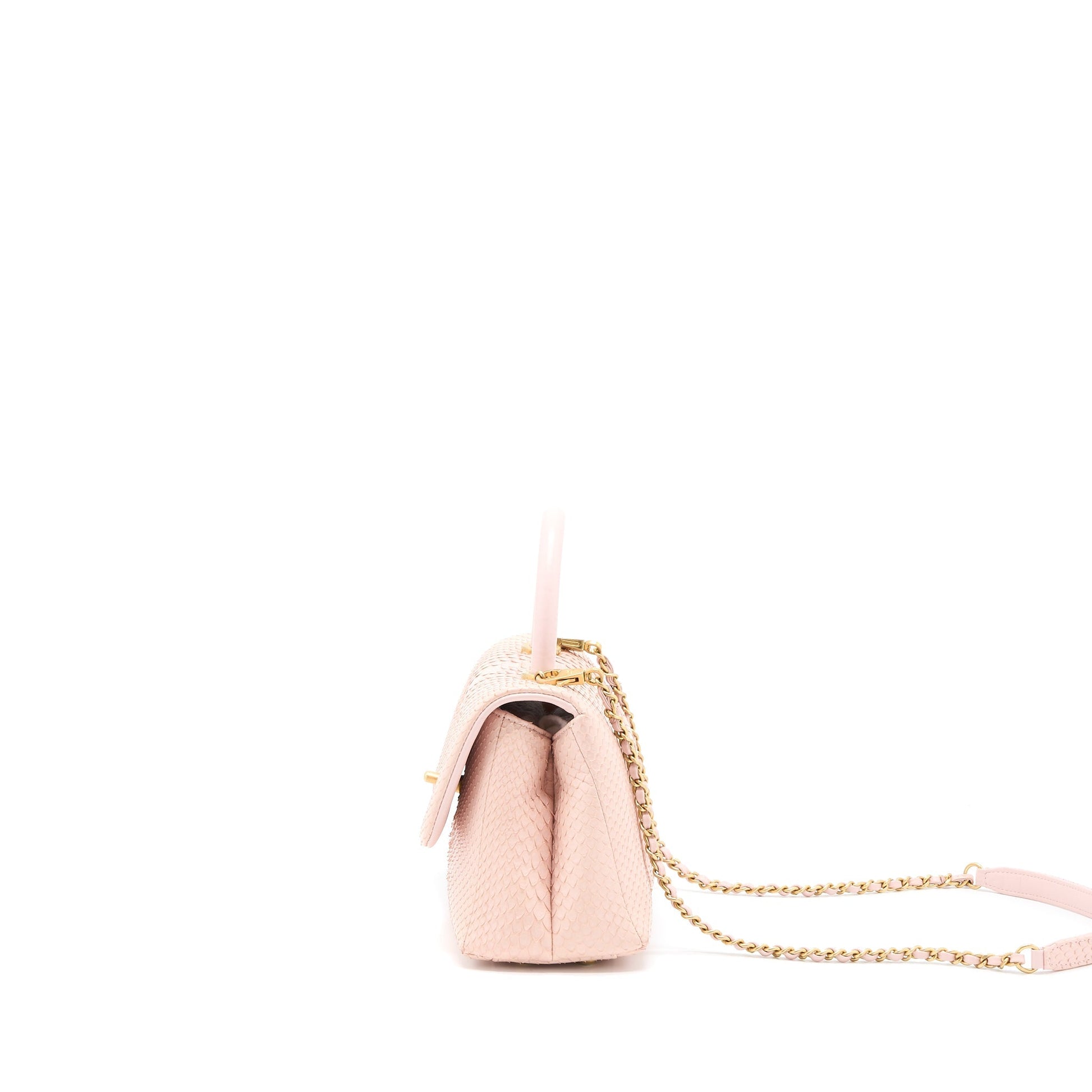 Chanel Coco Handle Python Light Brushed GHW Pink Small Leather Handbag