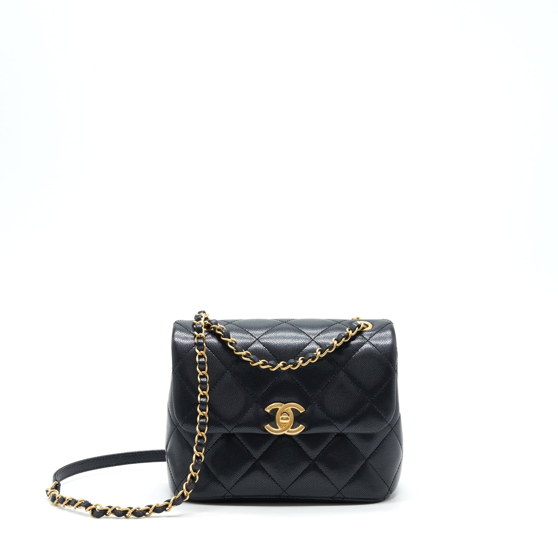 Chanel 22P New Square Flap Caviar GHW Black Shoulder Bag