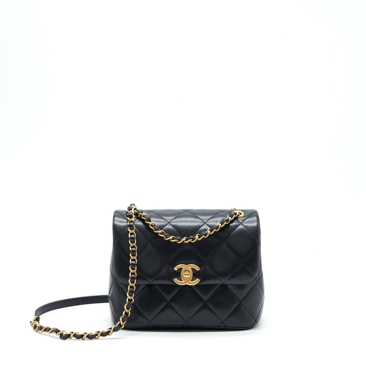 Chanel 22P New Square Flap Caviar Brushed Black Shoulder Bag