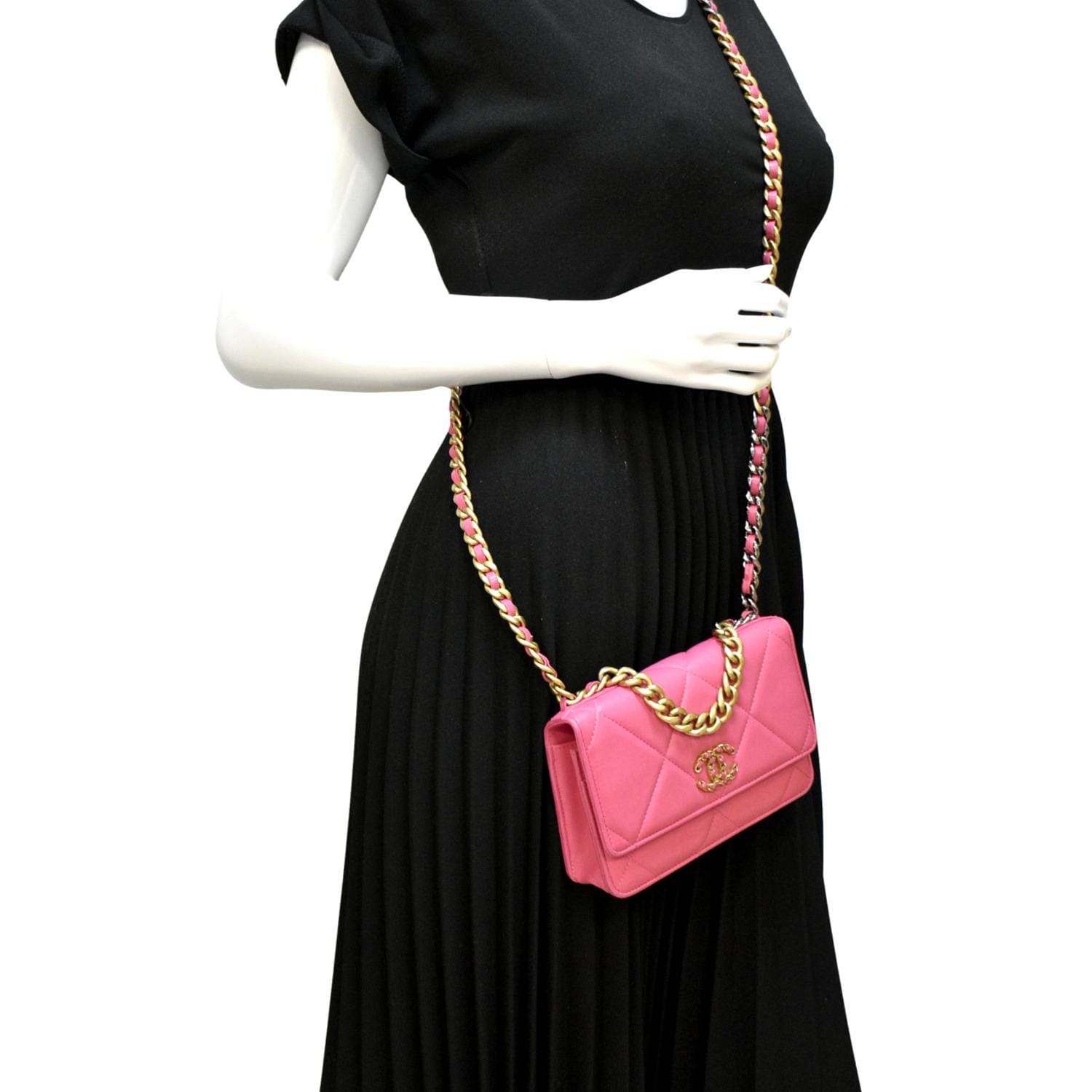Chanel Cc Woc Quilted Leather Wallet On Chain Crossbody Bag Pink