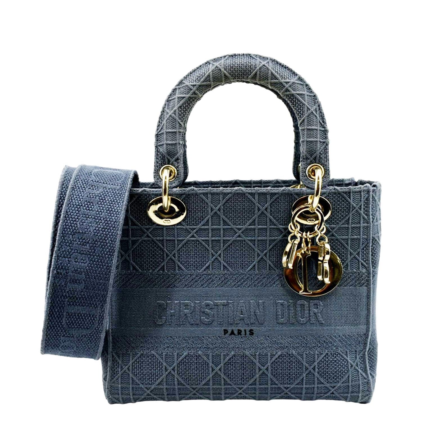 Dior Lady D Lite Embroidered Crossbody Bag Canvas Denim