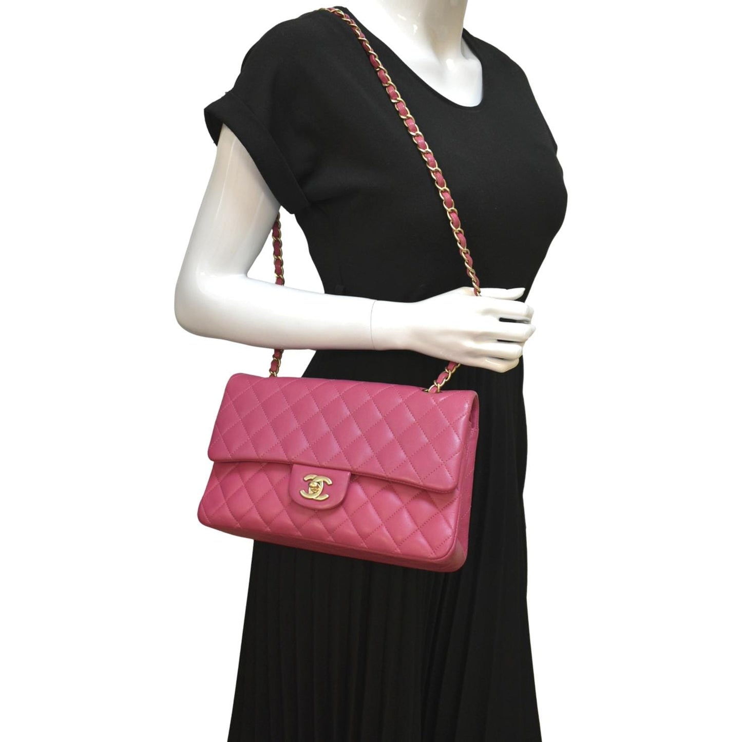 Chanel Classic Double Flap Quilted Leather Pink Travel Bag