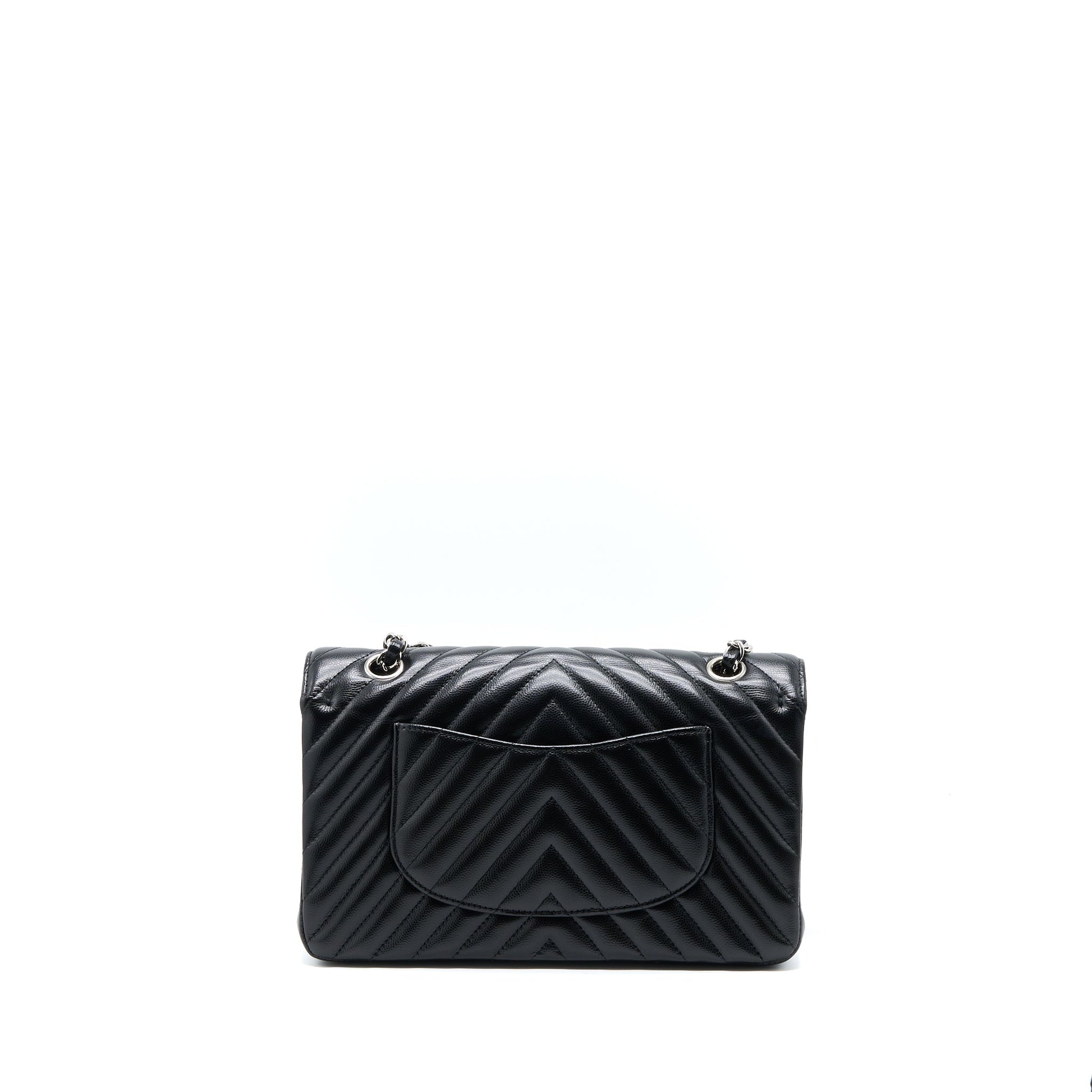 Chanel Classic Double Flap Chevron Caviar SHW Black Shoulder Bag
