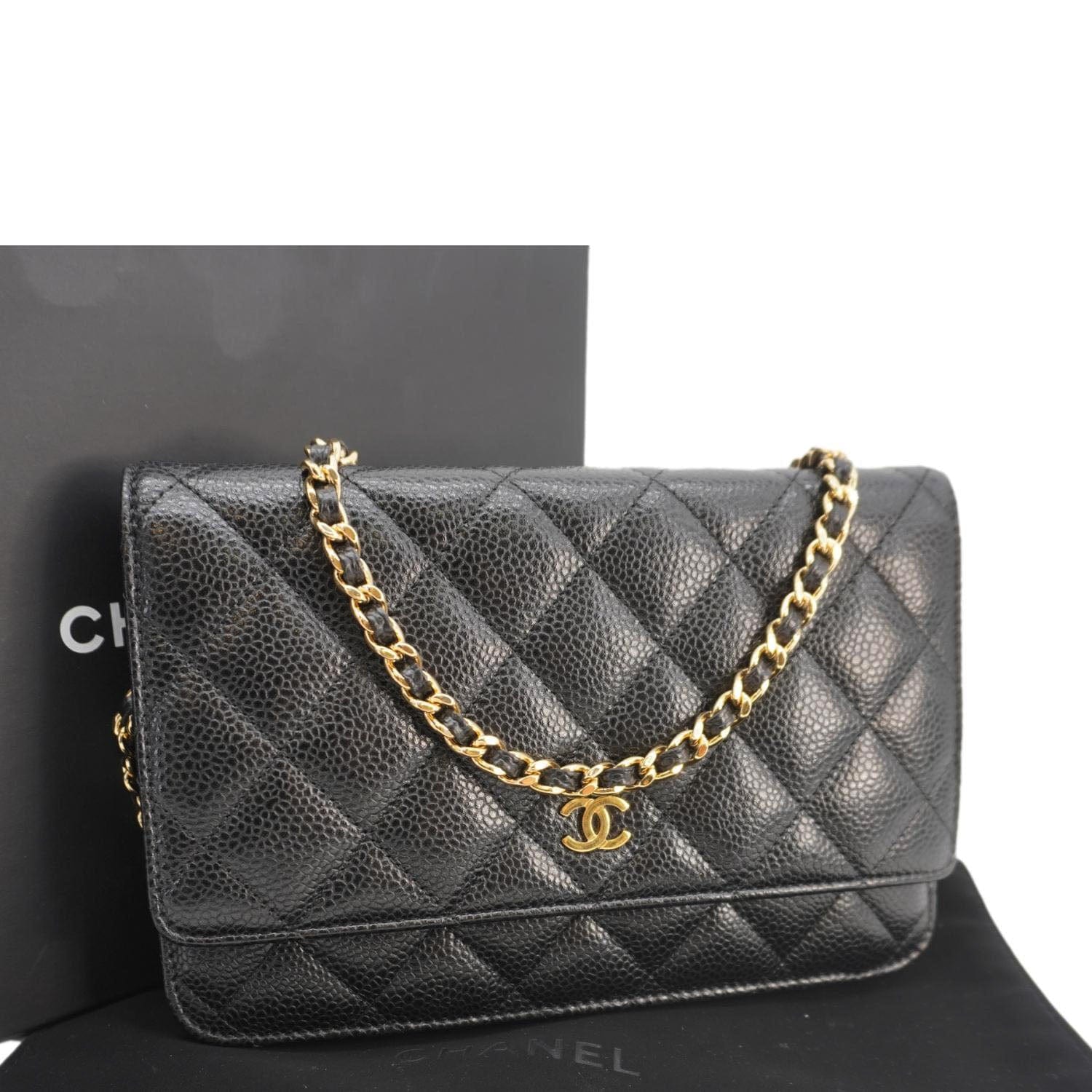 Chanel On Quilted Caviar Leather Black Wallet Case Woc 2