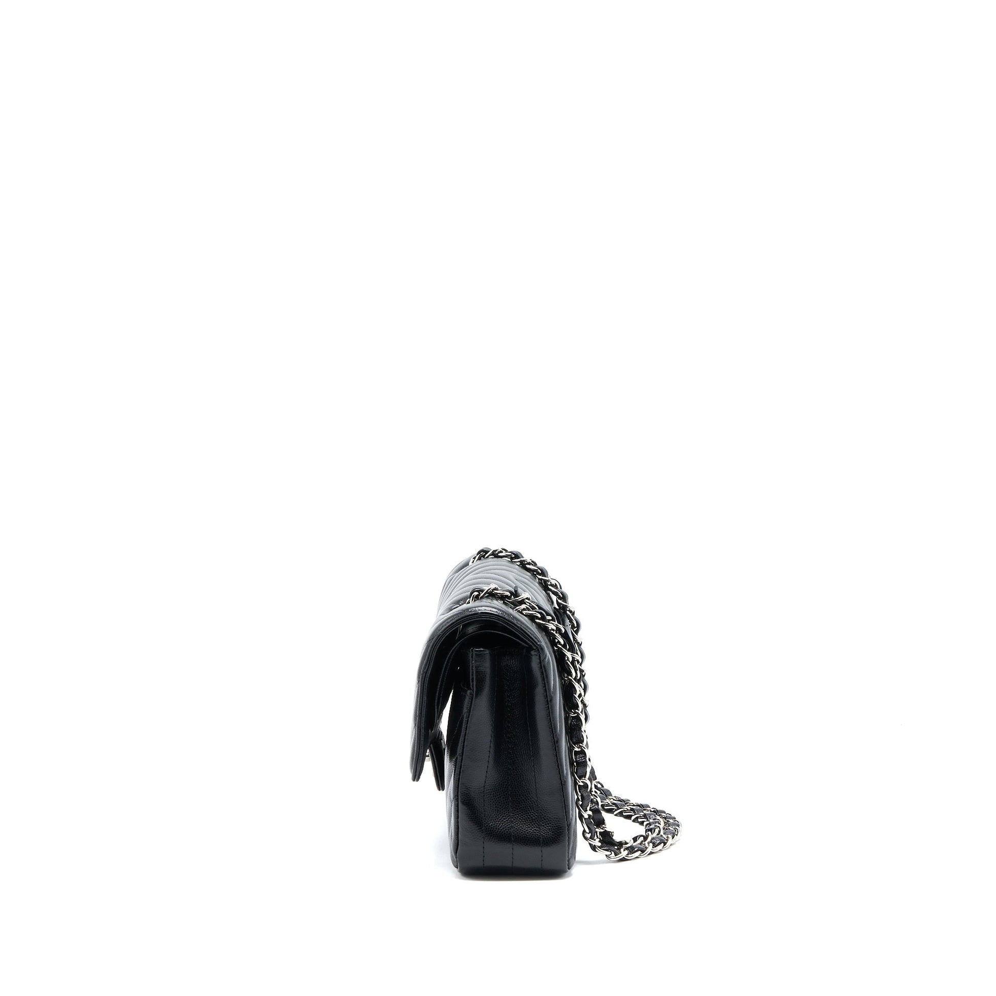Chanel Classic Double Flap Chevron Caviar SHW Black Shoulder Bag