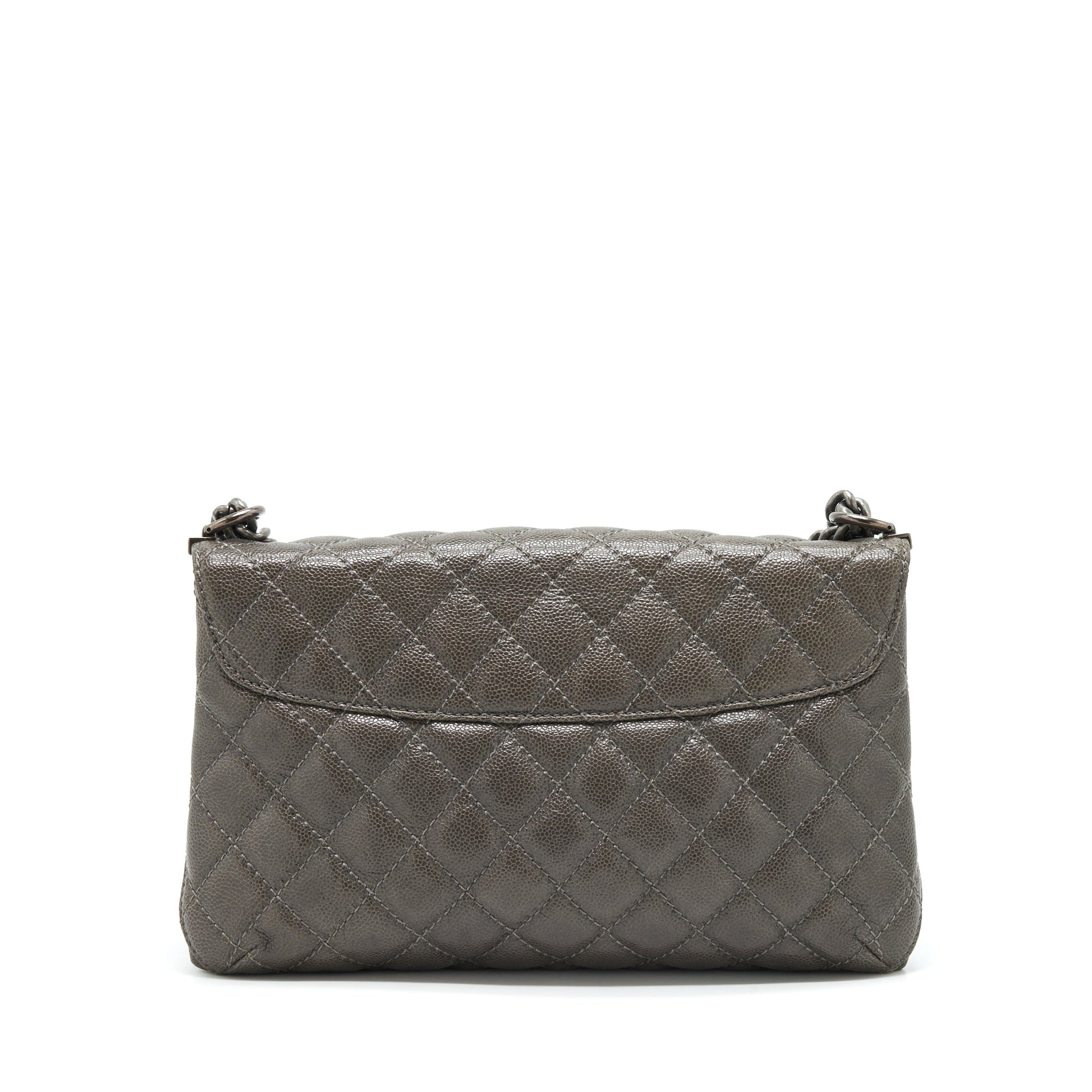 Chanel Flap Caviar Dark Ruthenium Sliver Hardware Grey Shoulder Bag
