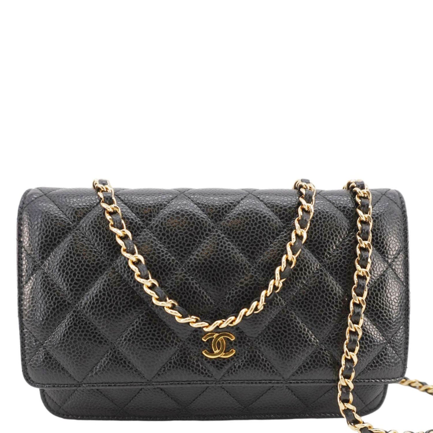 Chanel On Quilted Caviar Leather Black Wallet Case Woc 2