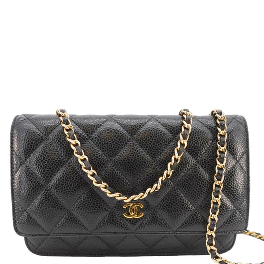Chanel On Quilted Caviar Leather Black Wallet Case Woc 2