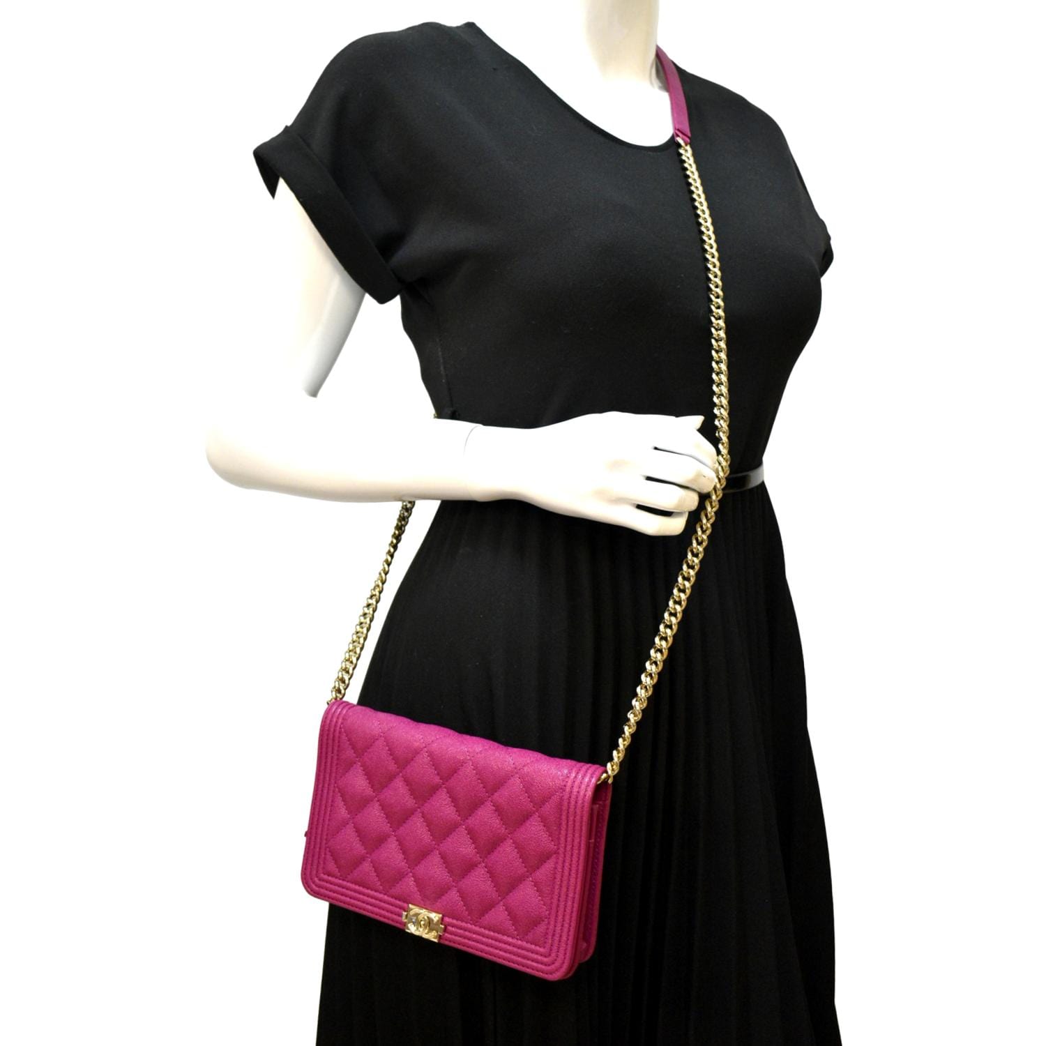 Chanel Boy Woc Quilted Caviar on Leather Pink Wallet Case