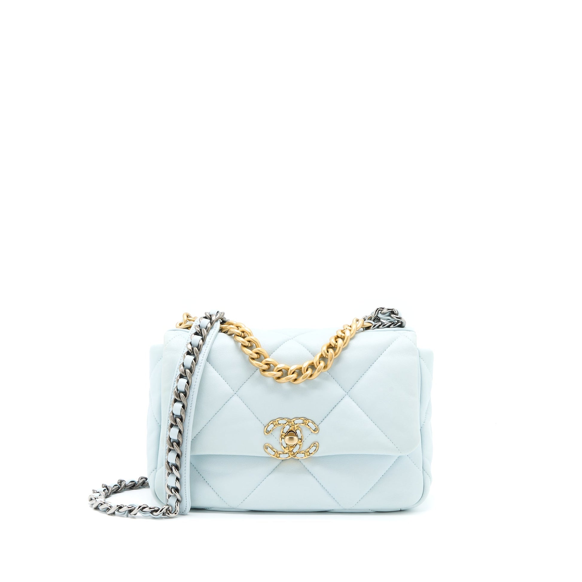 Chanel 19 Lambskin Light Hardware Microchip Multicolour Blue Small Handbag
