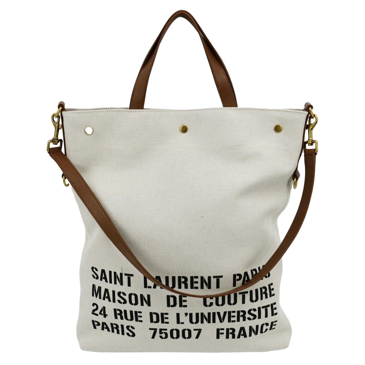 YSL Saint Laurent Yves North South Foldable Smooth Shoulder Bag Naturel Leather Canvas