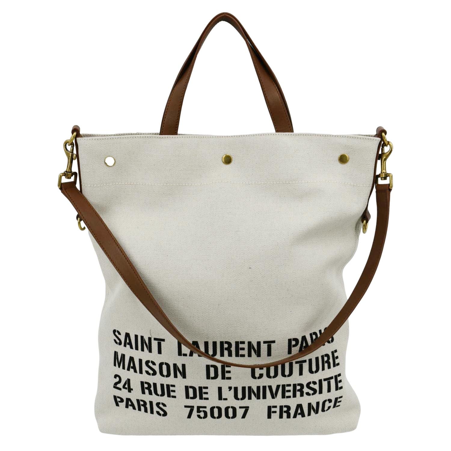 YSL Saint Laurent Yves North South Foldable Smooth Shoulder Bag Naturel Leather Canvas