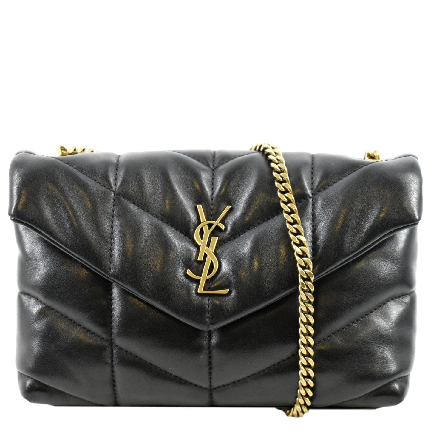 YSL Saint Laurent Yves Loulou Puffer Crossbody Bag Leather Lambskin Quilted