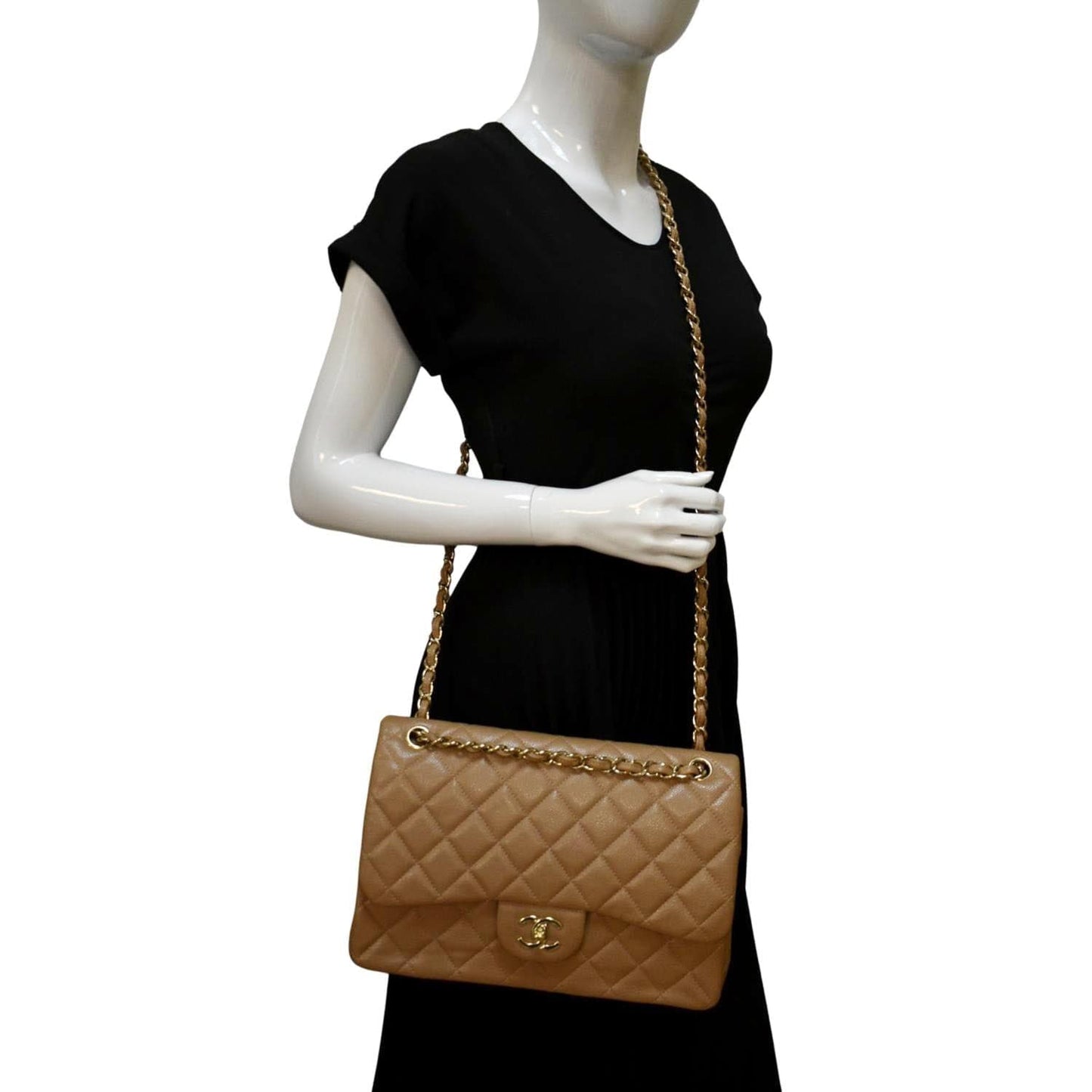 Chanel Classic Jumbo Double Flap Quilted Leather Beige Travel Bag