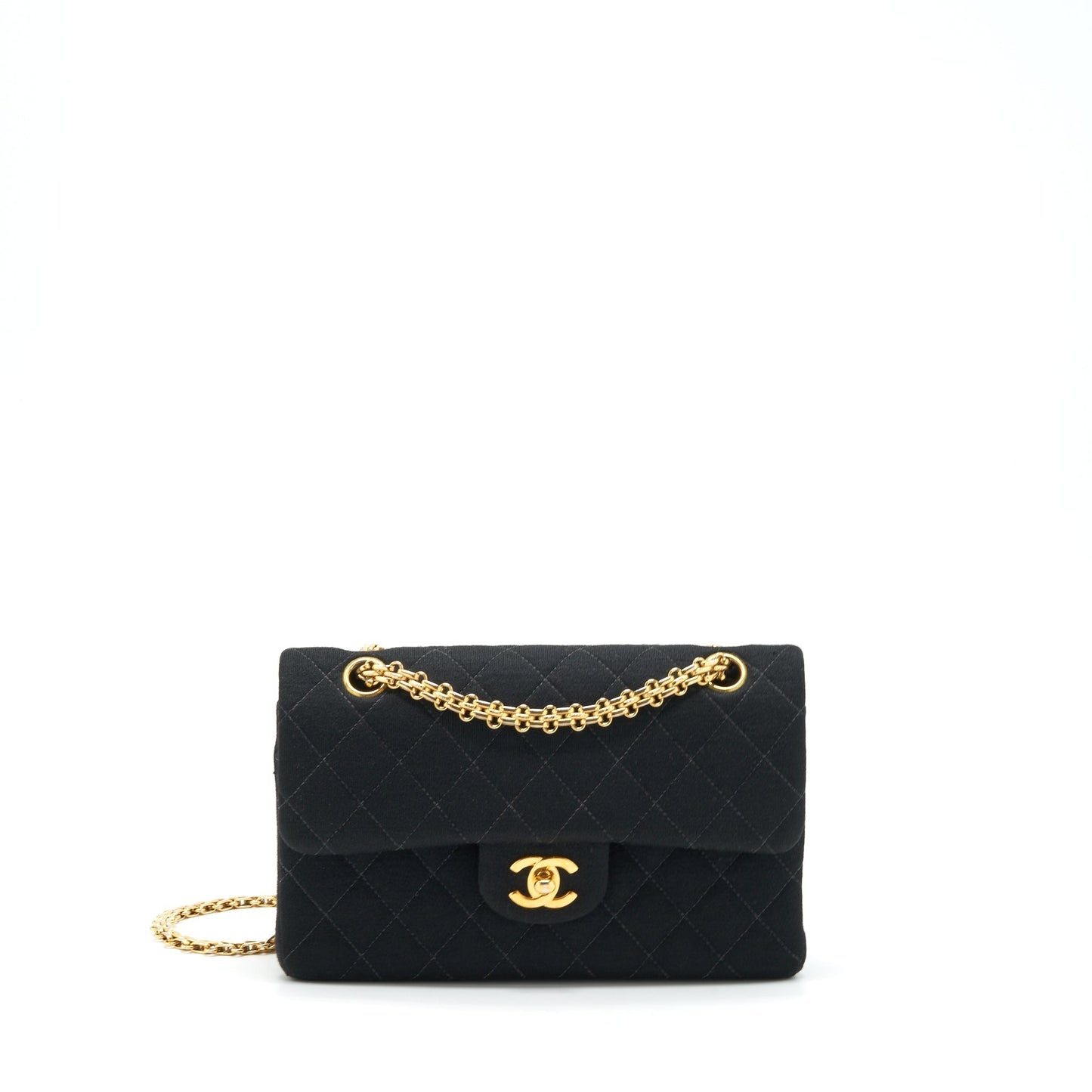 Chanel Classic Flap Fabric Ruthenium GHW Black Small Shoulder Bag