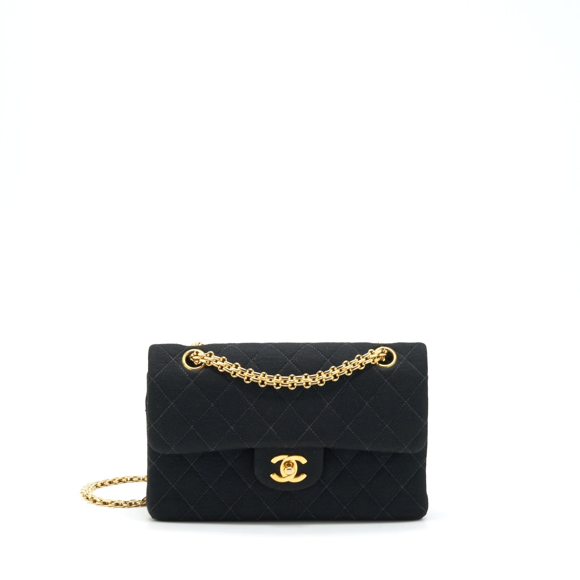 Chanel Classic Flap Fabric Ruthenium GHW Black Small Shoulder Bag