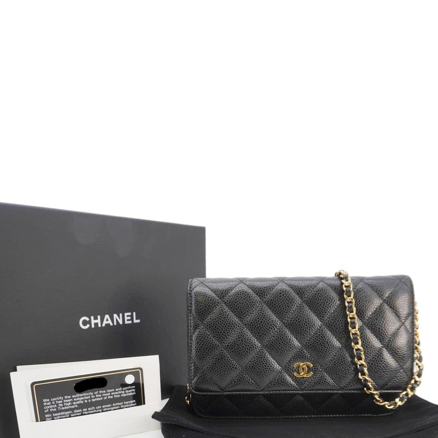 Chanel On Quilted Caviar Leather Black Wallet Case Woc 2