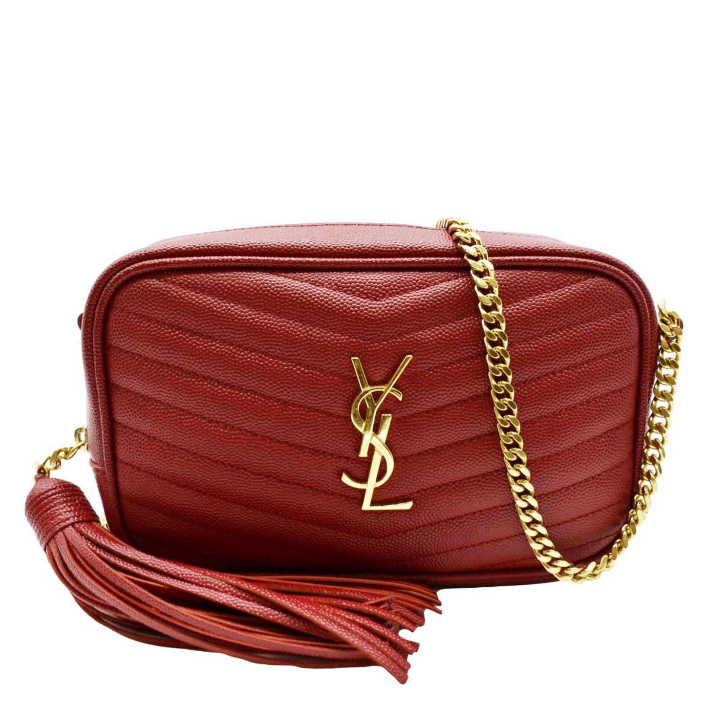 YSL Saint Laurent Saint Lou Chevron Camera Crossbody Bag Leather Red Bag Small
