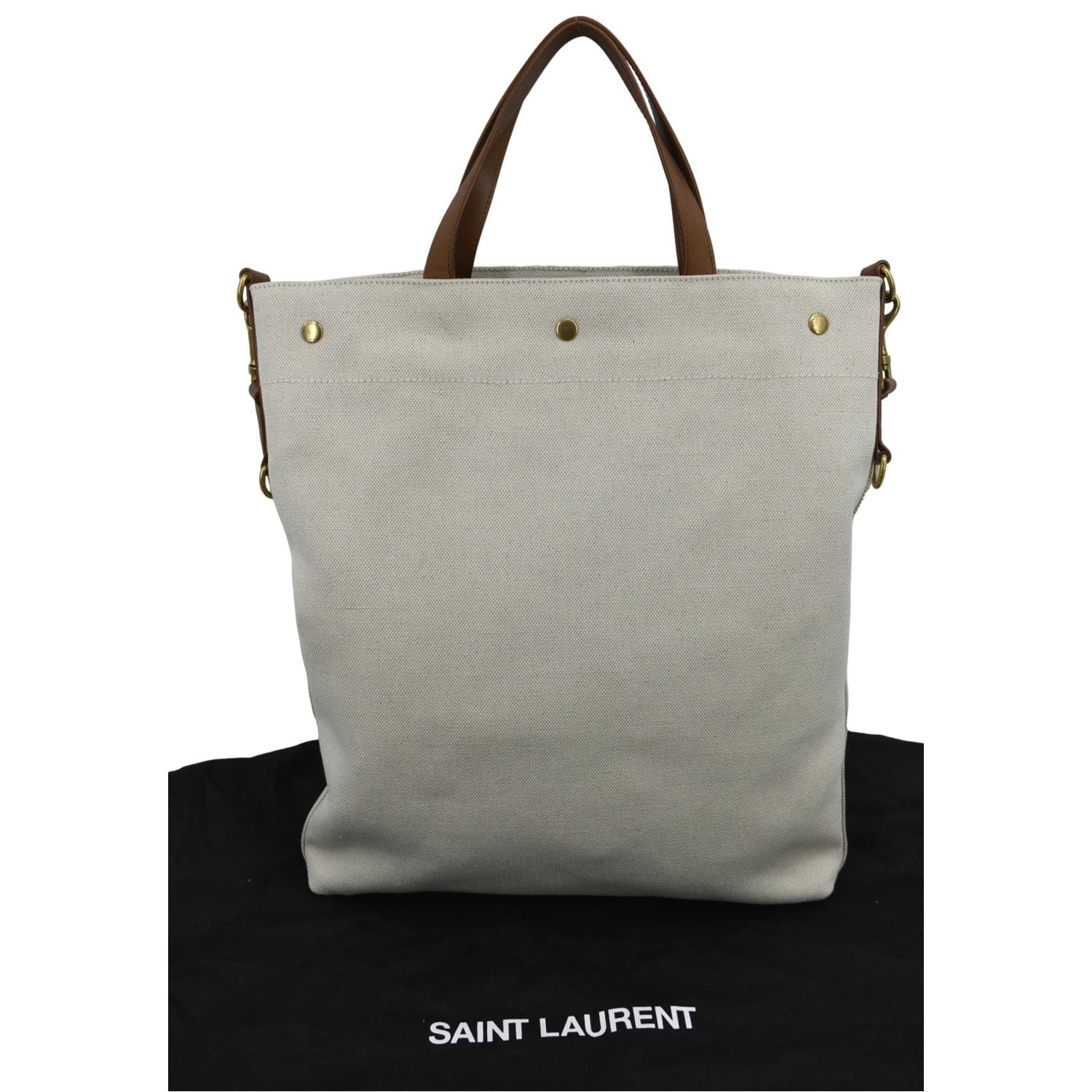 YSL Saint Laurent Yves North South Foldable Smooth Shoulder Bag Naturel Leather Canvas