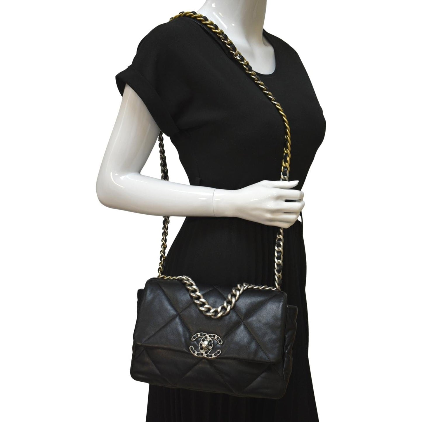 Chanel 19 Flap Quilted - Final Leather Lambskin Black Travel Bag