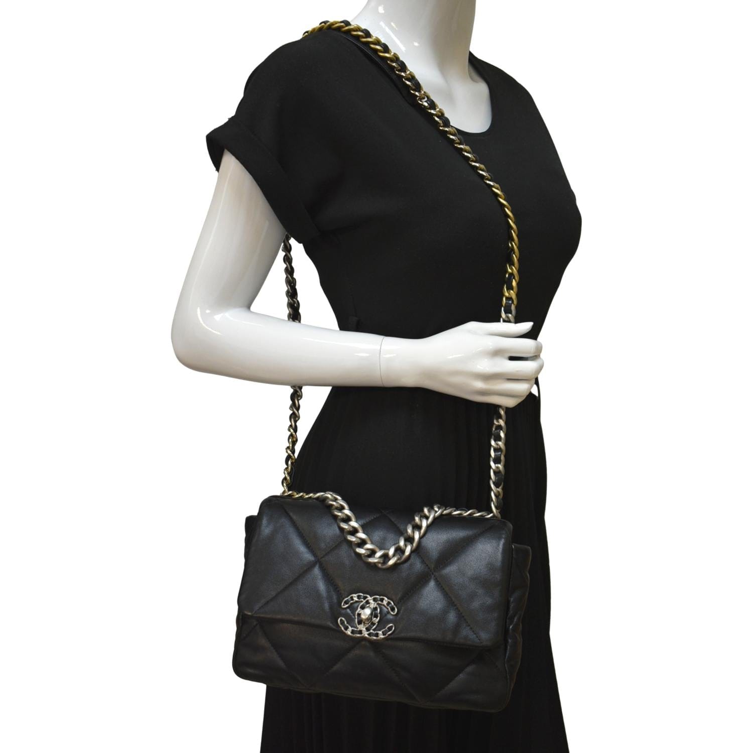 Chanel 19 Flap Quilted - Final Leather Lambskin Black Travel Bag