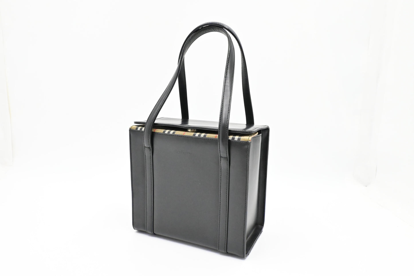Burberry Box Handbag In Leather Black Travel Bag