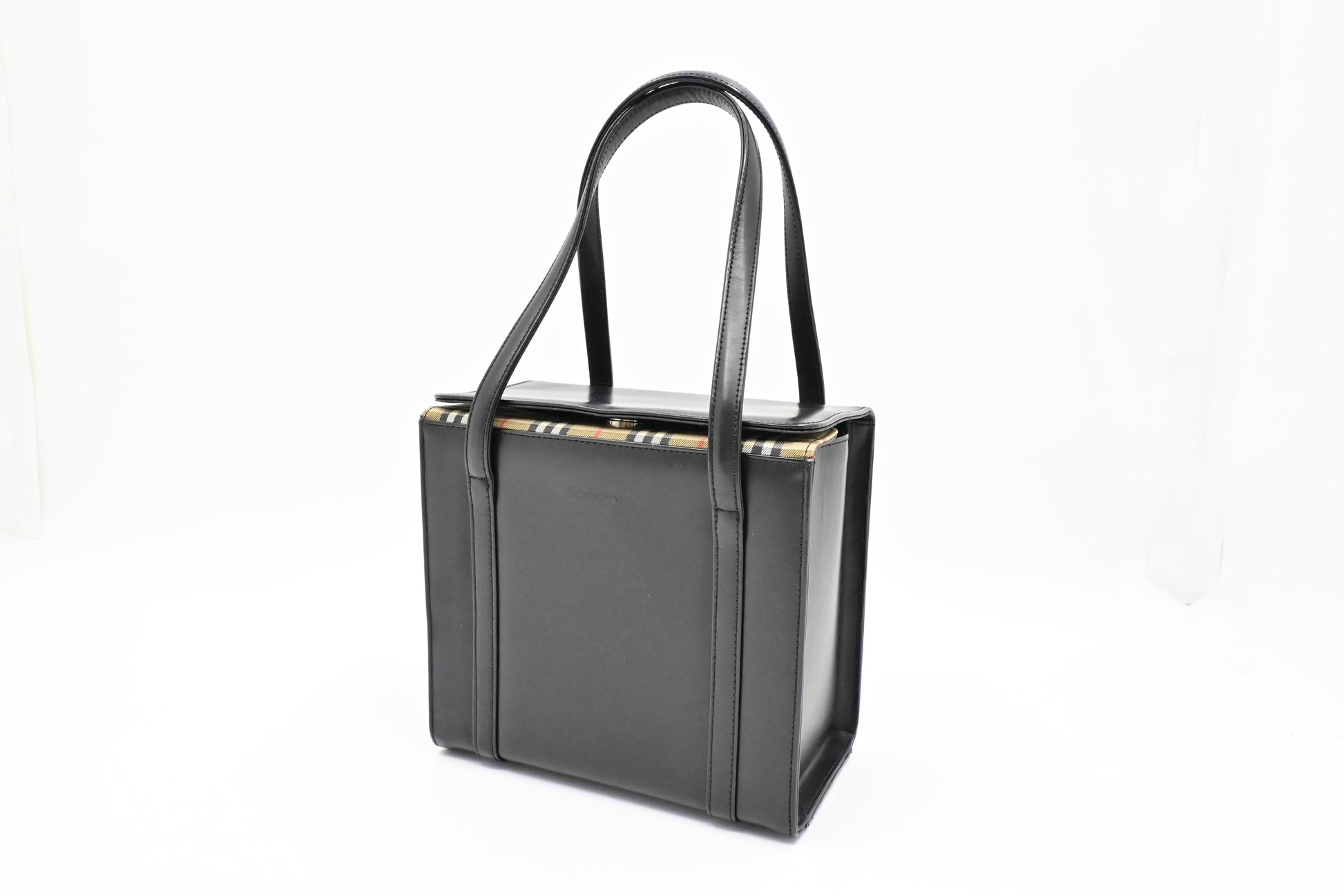 Burberry Box Handbag In Leather Black Travel Bag
