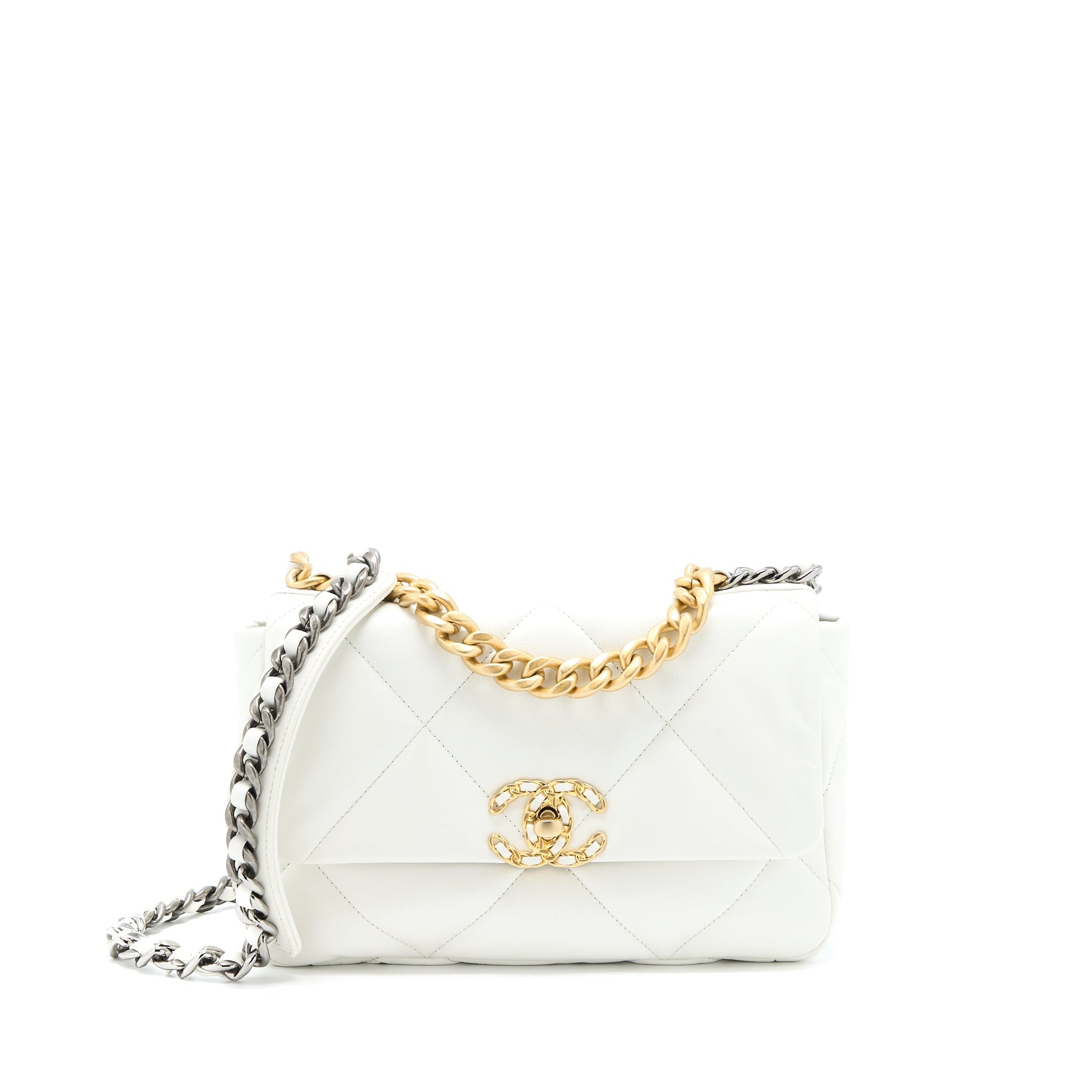 Chanel 19 Goatskin Hardware Multicolour White Small Handbag