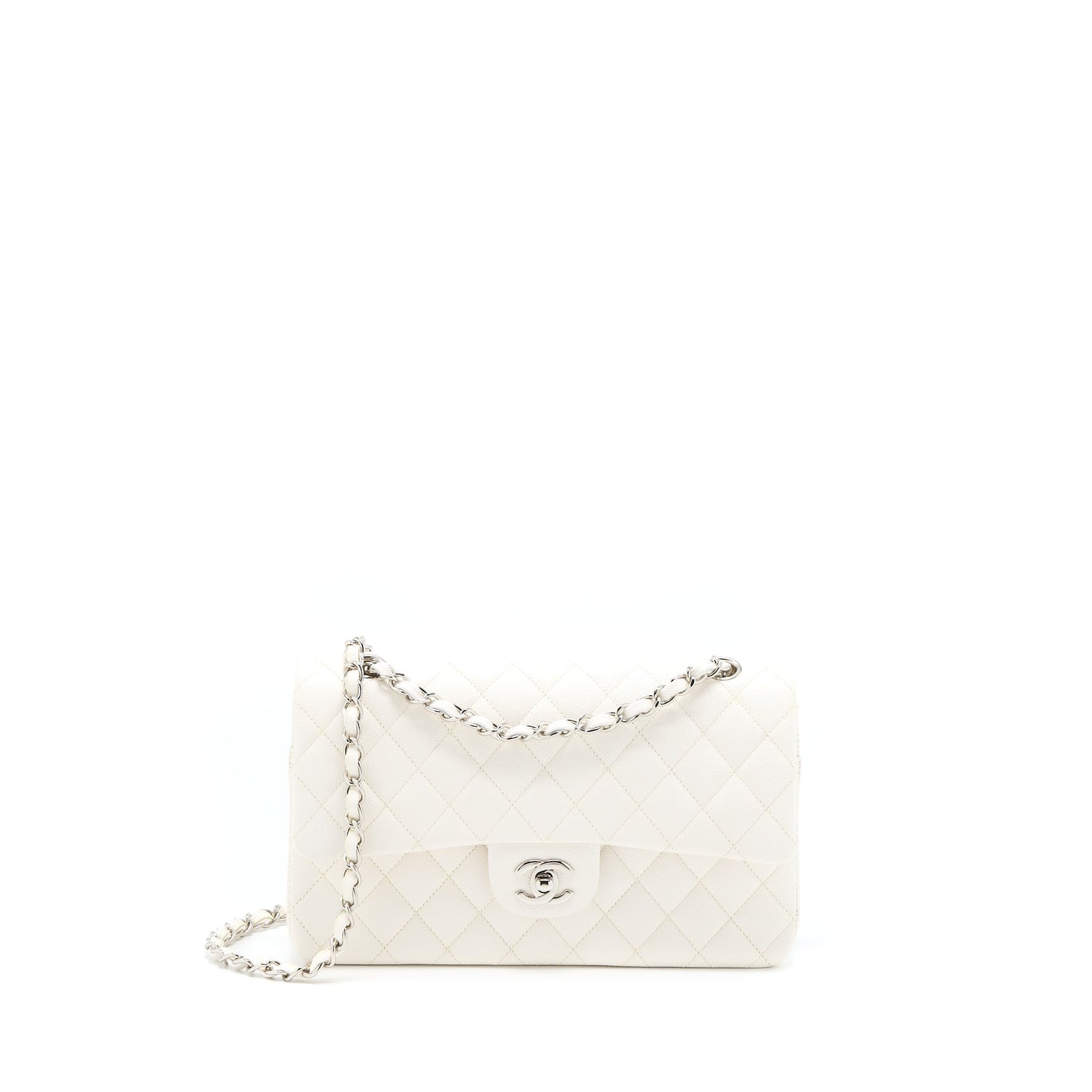 Chanel Classic Double Flap Caviar SHW Microchip White Shoulder Bag