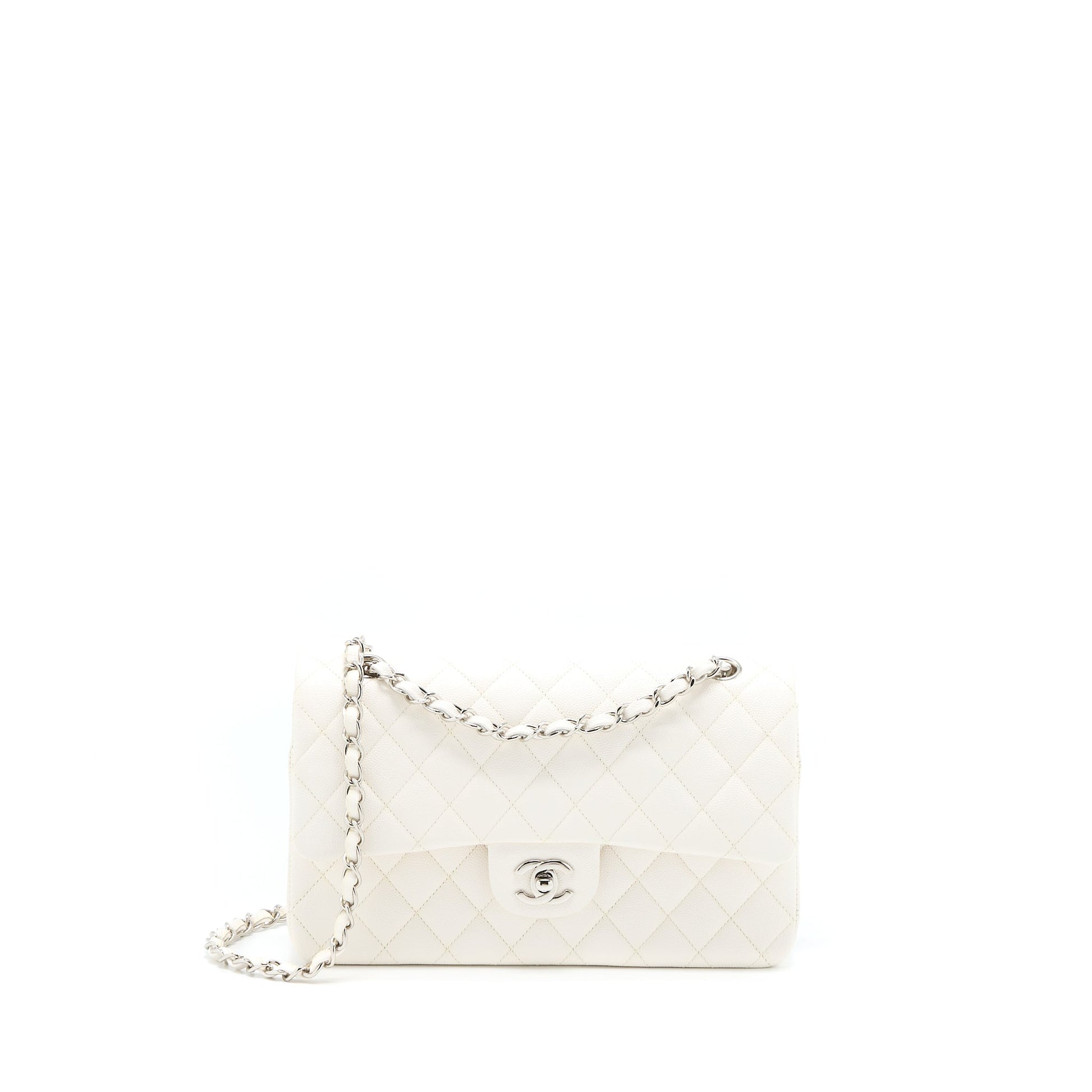 Chanel Classic Double Flap Caviar SHW Microchip White Shoulder Bag