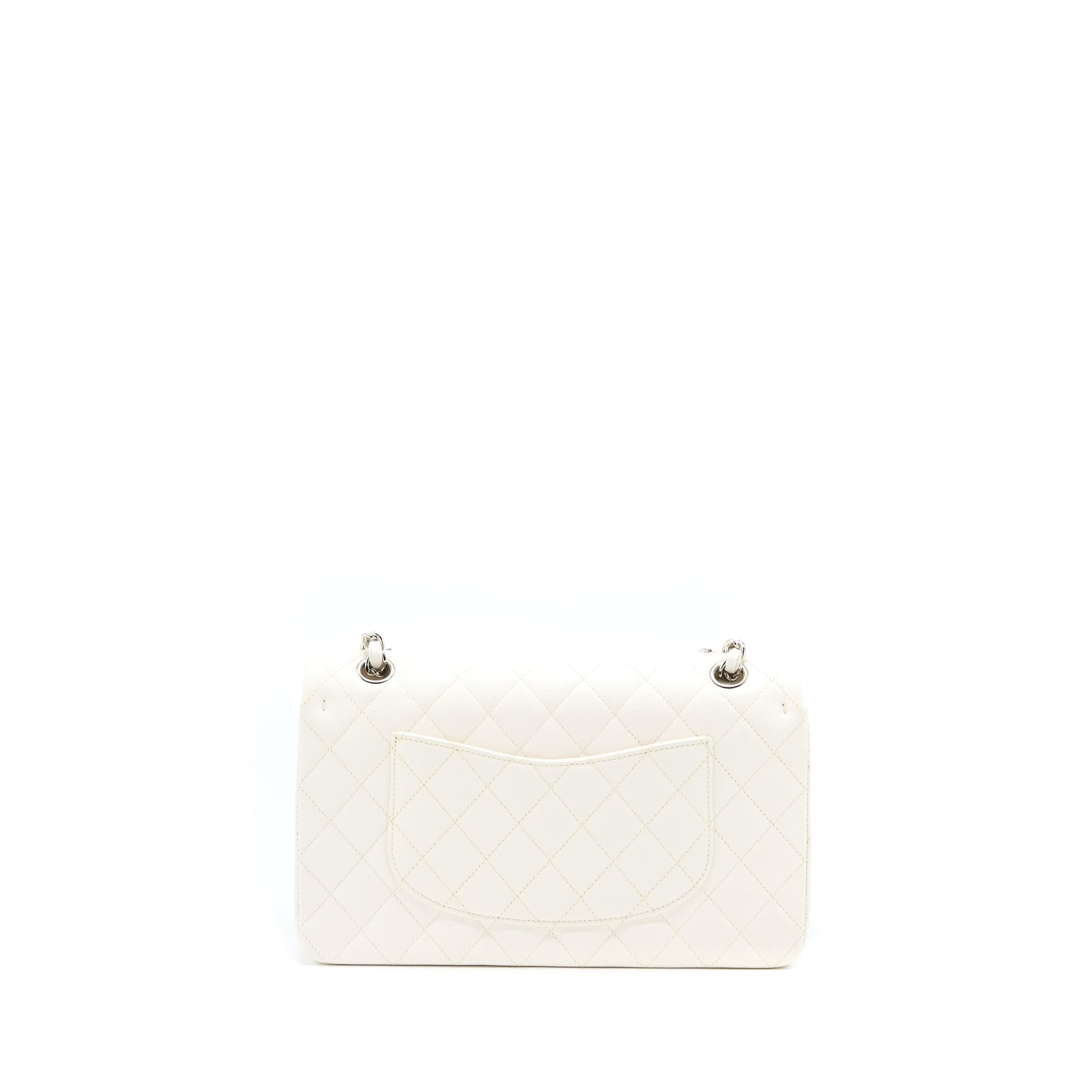 Chanel Classic Double Flap Caviar SHW Microchip White Shoulder Bag